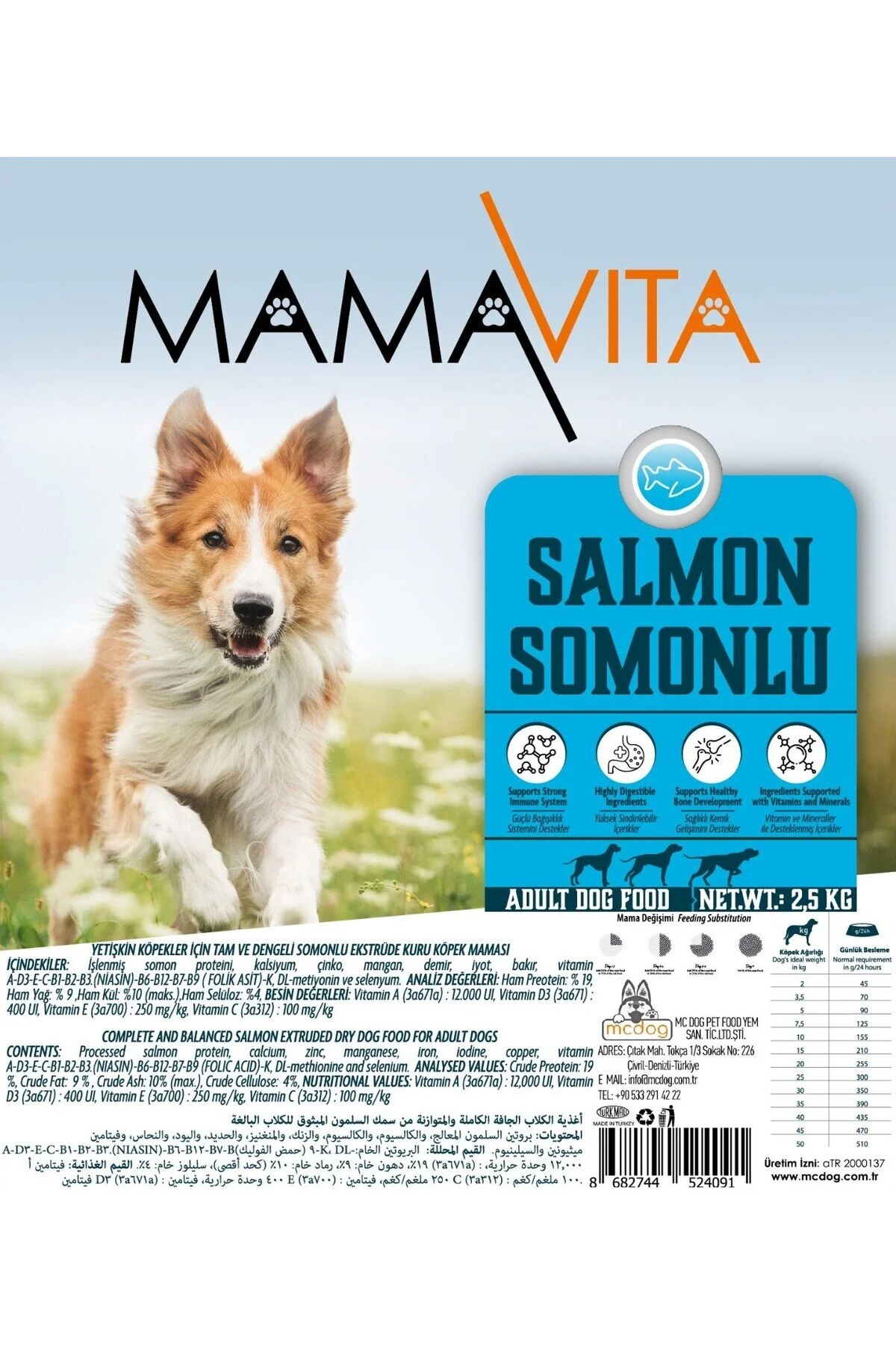 Mamavita somonlu yetişkin köpek kuru maması 5kg(2.5X2)