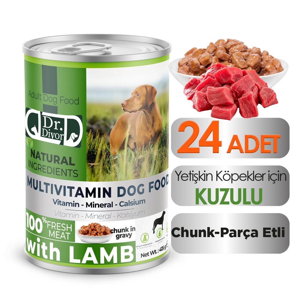 DrDiyor Yetişkin Köpekler  için Kuzu Eti Parçaları 400 gr. 24 ADET