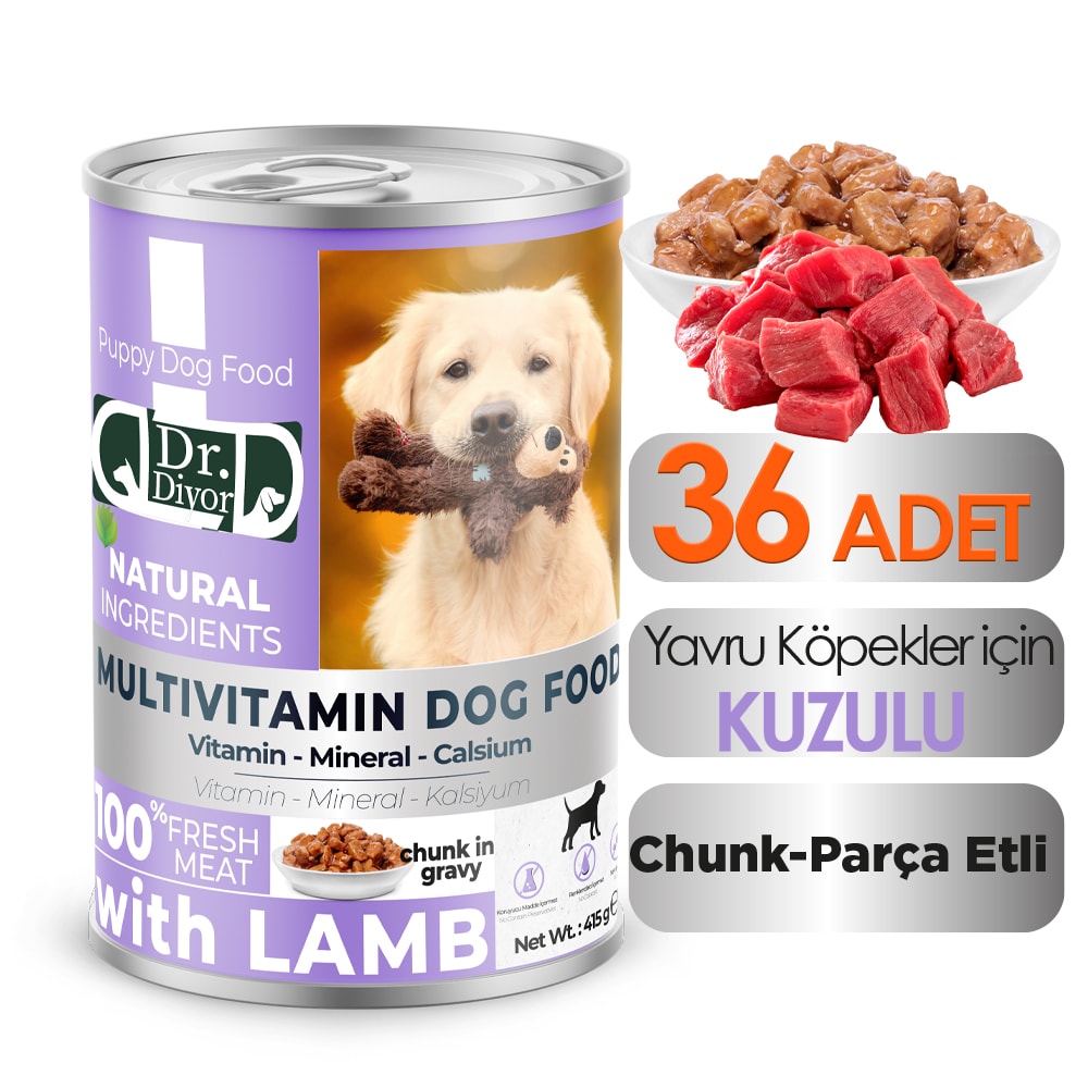DrDiyor Yavru  Köpekler  için Kuzu Eti Parçaları 400 gr. 36 ADET