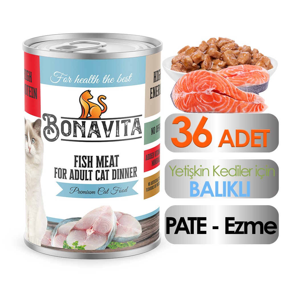 Bonavita Balık Etli Yetişkin Kedi Maması 400 gr 36 adet