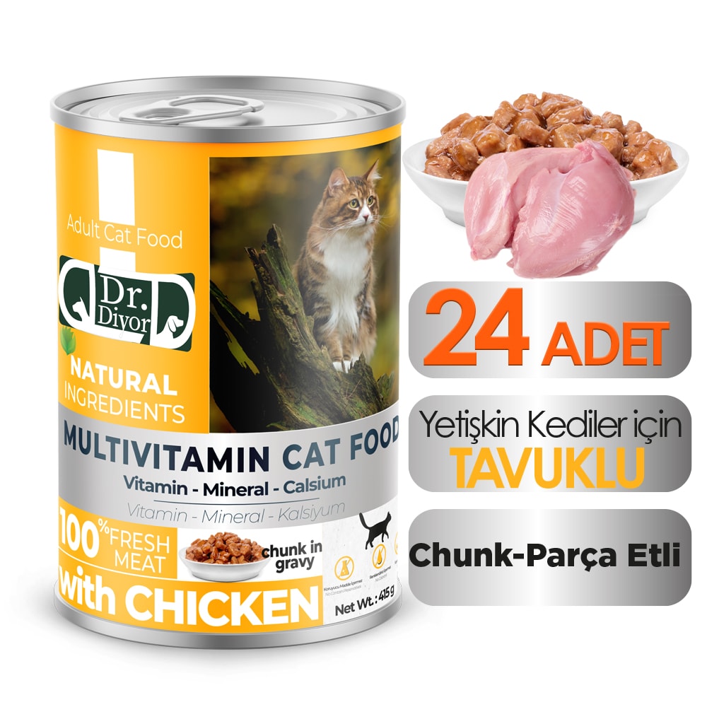 DrDiyor Yetişkin Kediler için Tavuklu Parça Etli 400 gr. 24 ADET