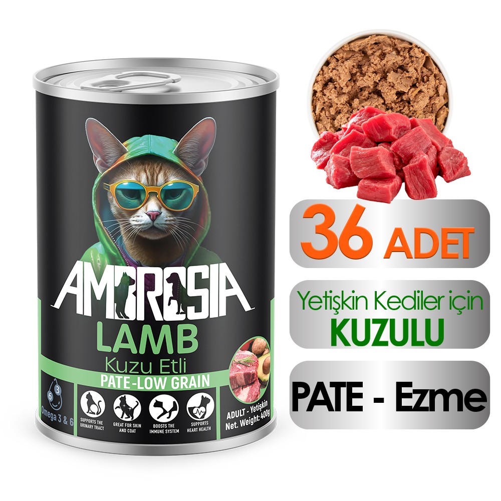 Ambrosia Kuzu Etli Yetişkin Kedi Maması 400gr 36Adet