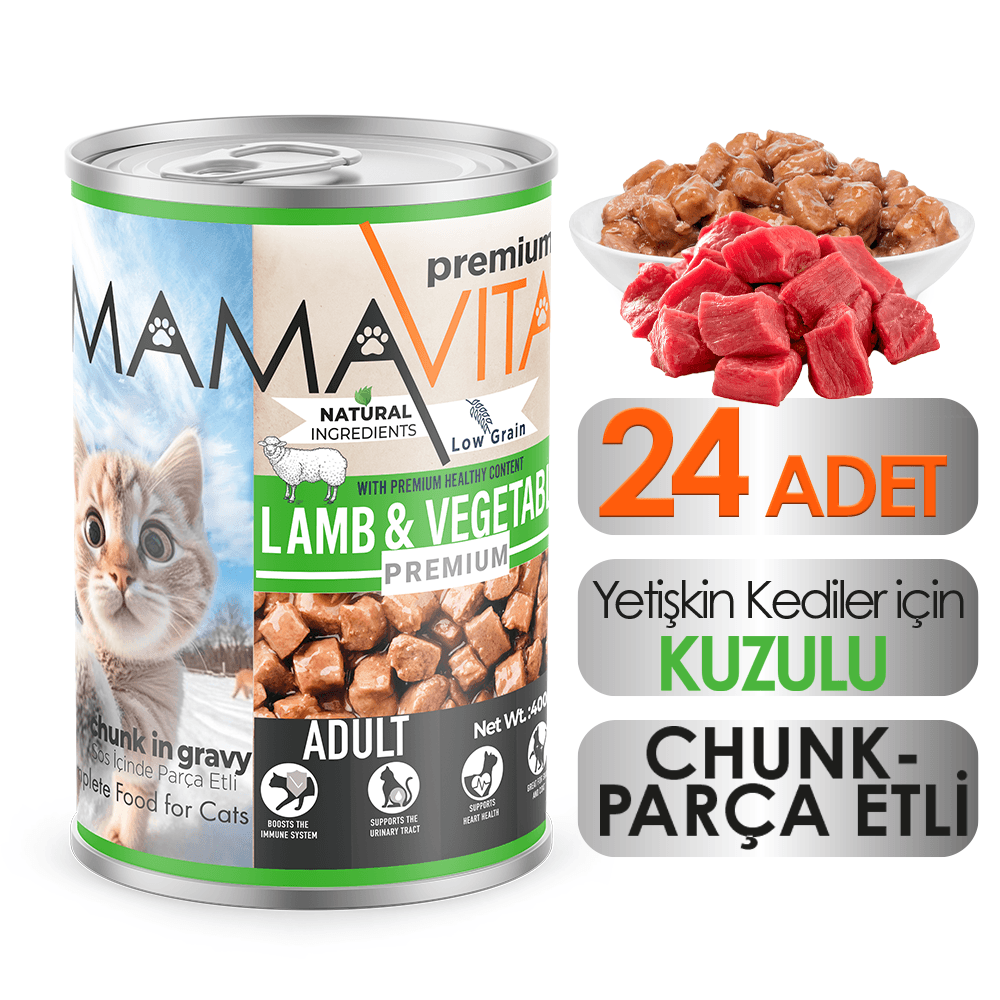 Mamavita Kuzu Etli Yetişkin Kedi Maması 400gr 24Adet