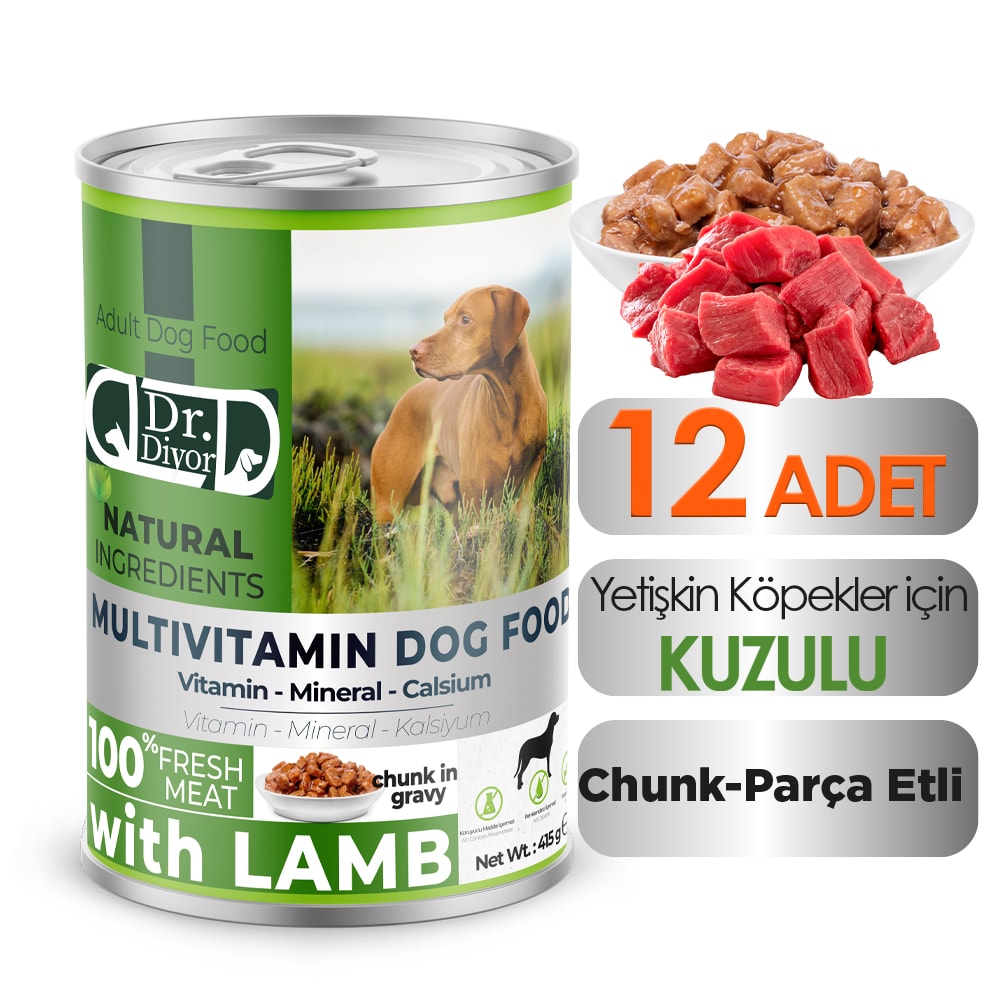 DrDiyor Yetişkin Köpekler  için Kuzu Eti Parçaları 400 gr. 12 ADET