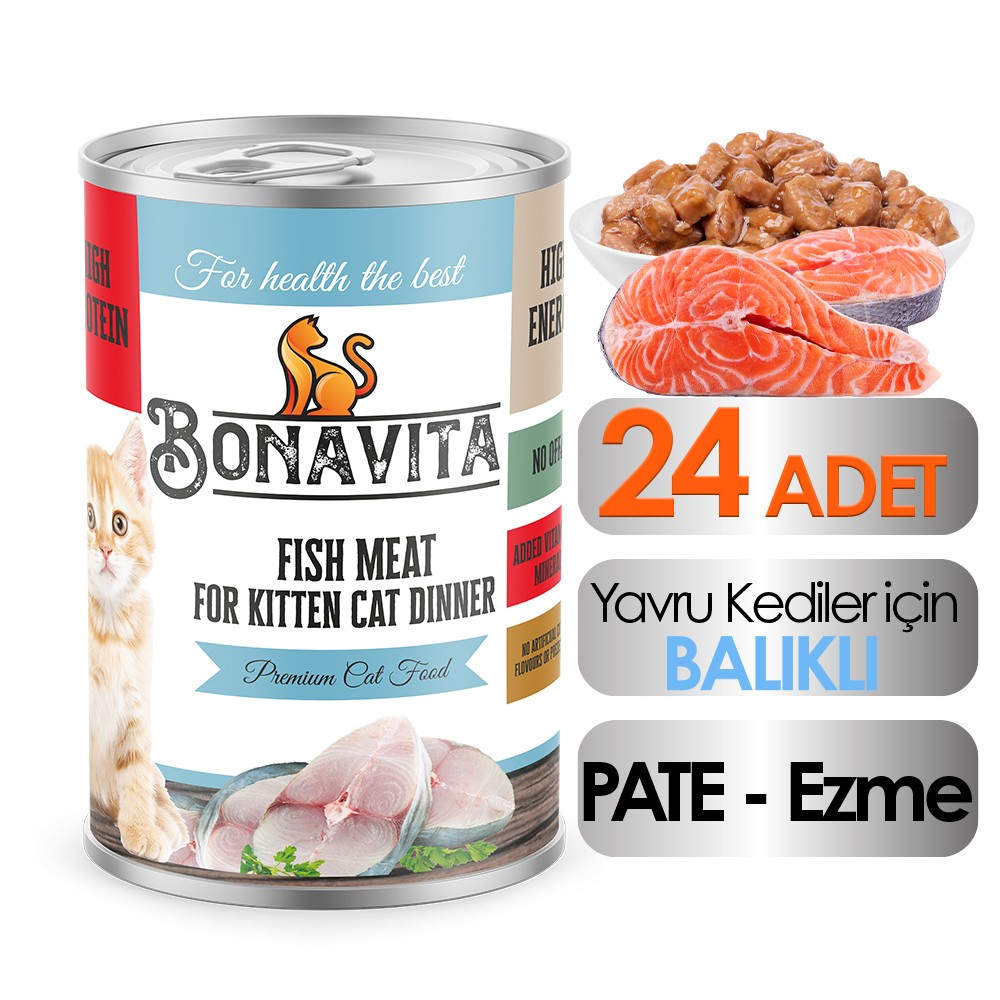 Bonavita Balık Etli Yavru Kedi Maması 400 gr 24 adet