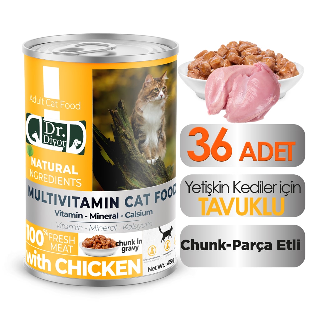 DrDiyor Yetişkin Kediler için Tavuklu Parça Etli 400 gr. 36 ADET