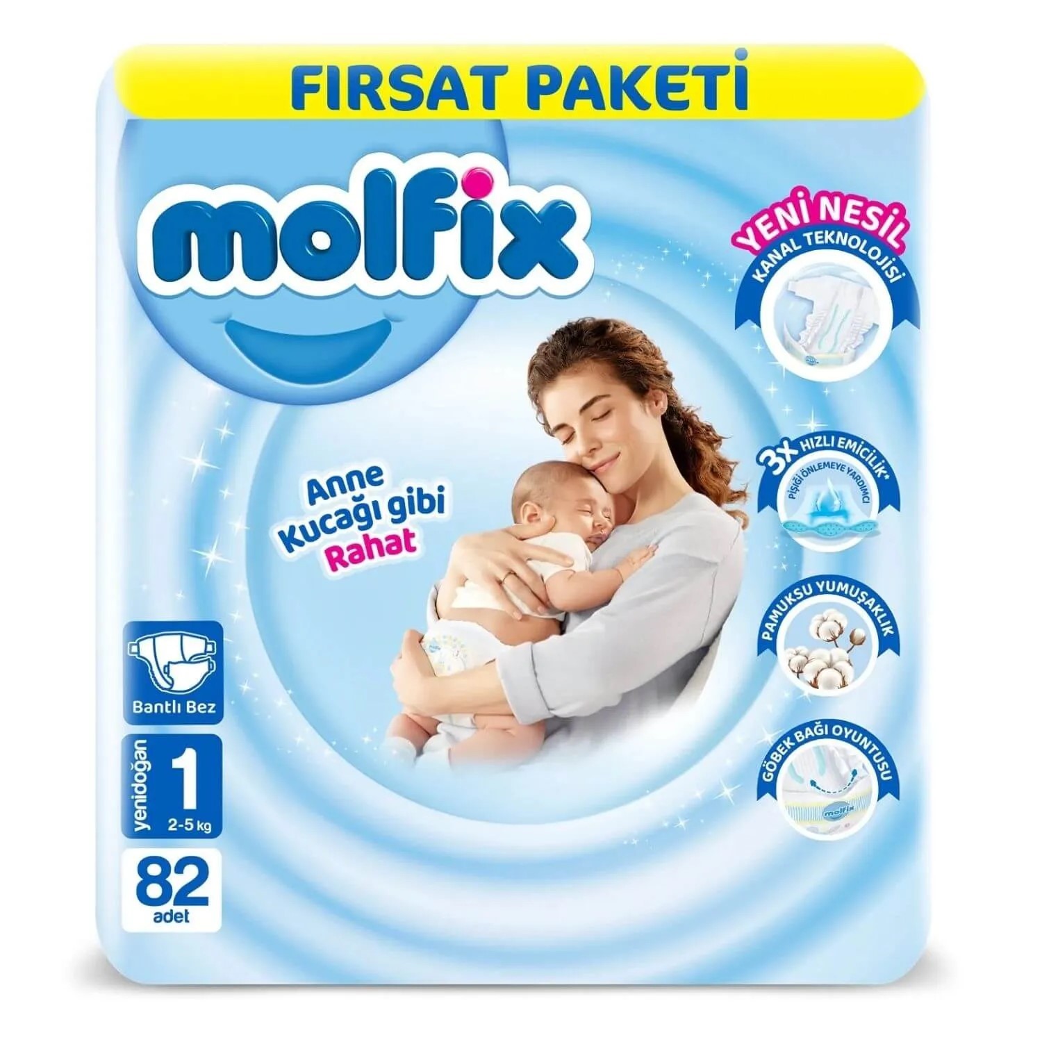 Molfix Bebek Bezi 1 Beden Yenidoğan 2-5 Kg 82li Fırsat Paketi