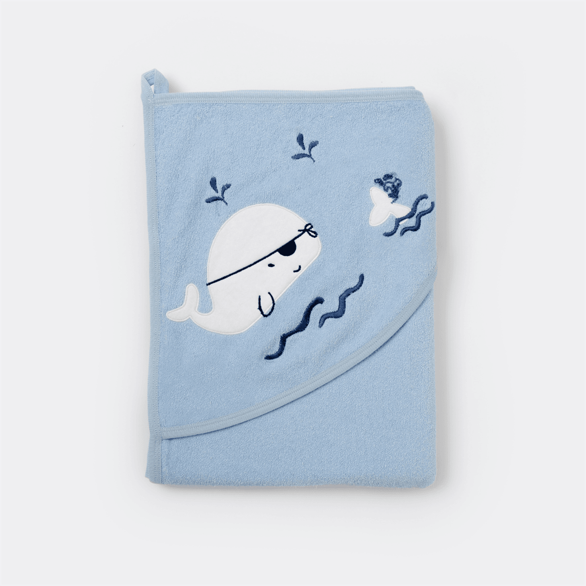 Bibaby Organik Havlu Örme Cute Whale Mavi - Beyaz