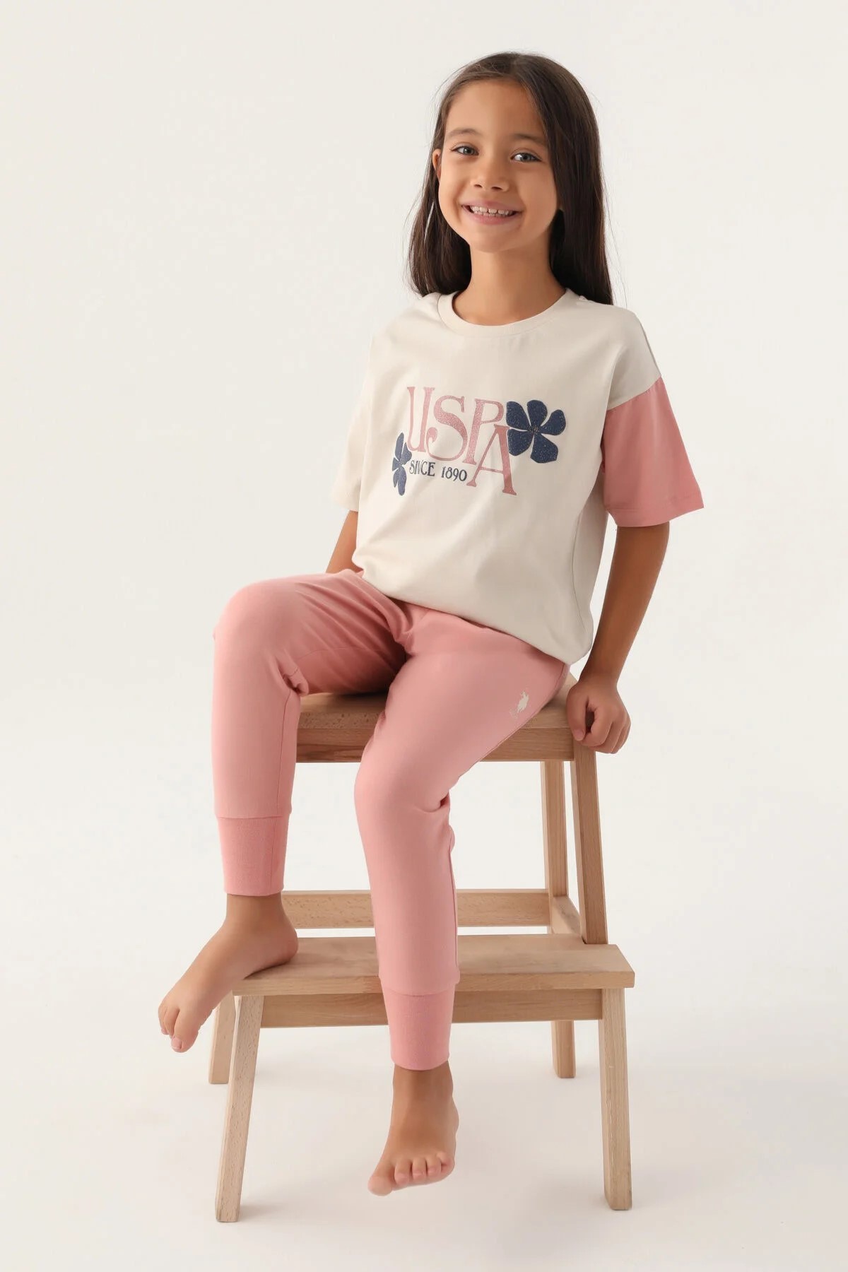 U.S Polo Lisanslı Rose Bej Kız Çocuk Pijama Takımı