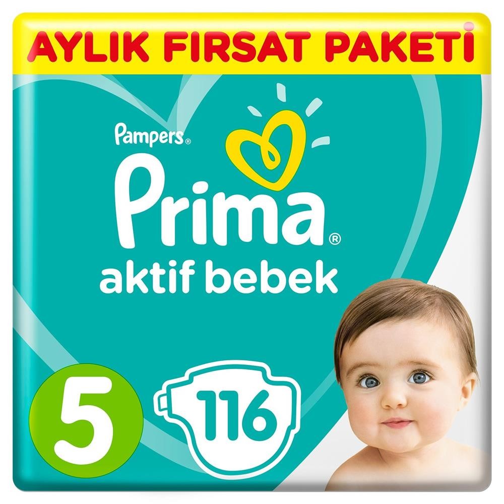 Prima Aktif Bebek Bezi 5 Beden Junior 11-16 Kg 116lı Aylık Fırsat Paketi