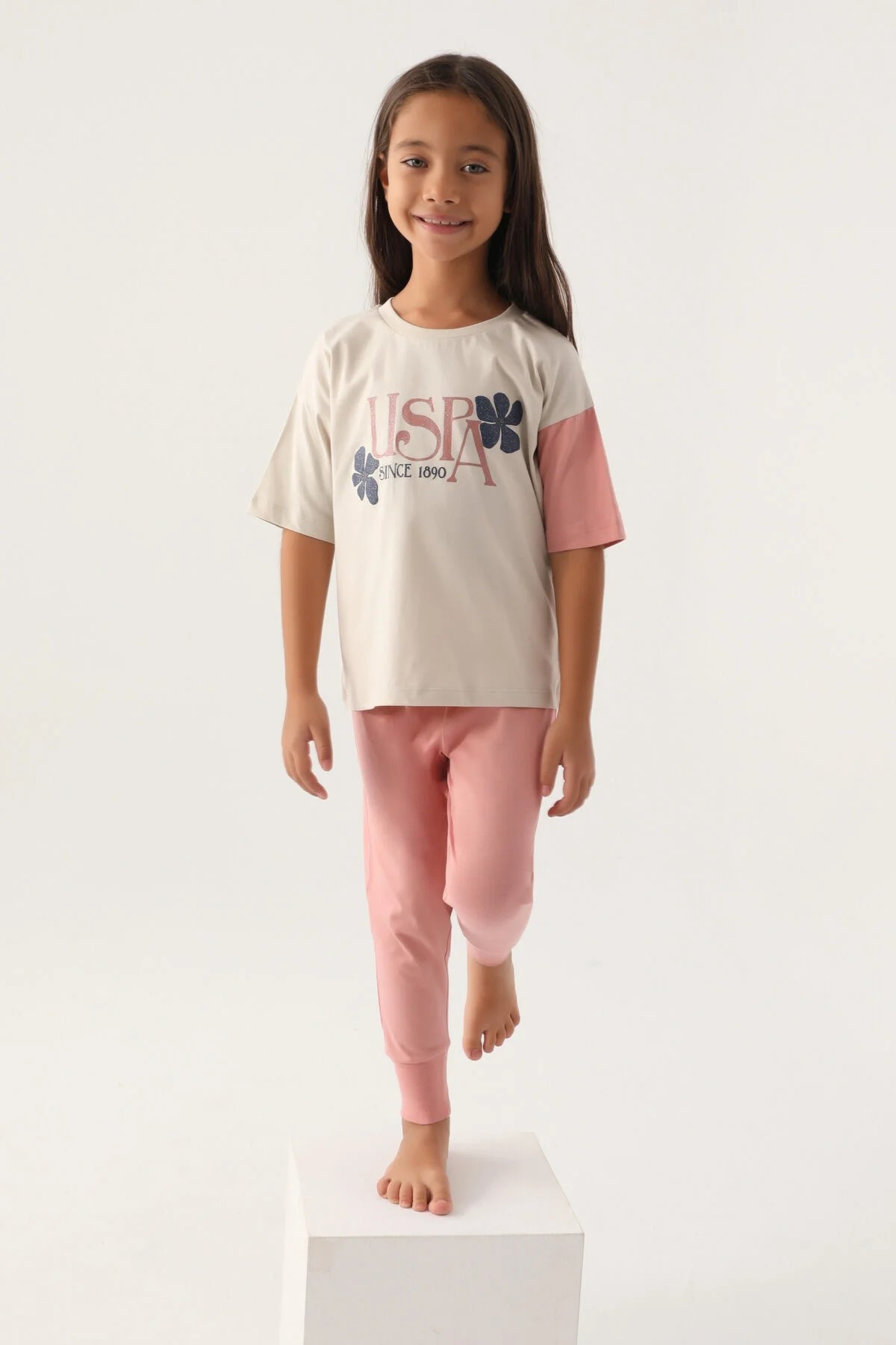 U.S Polo Lisanslı Rose Bej Kız Çocuk Pijama Takımı