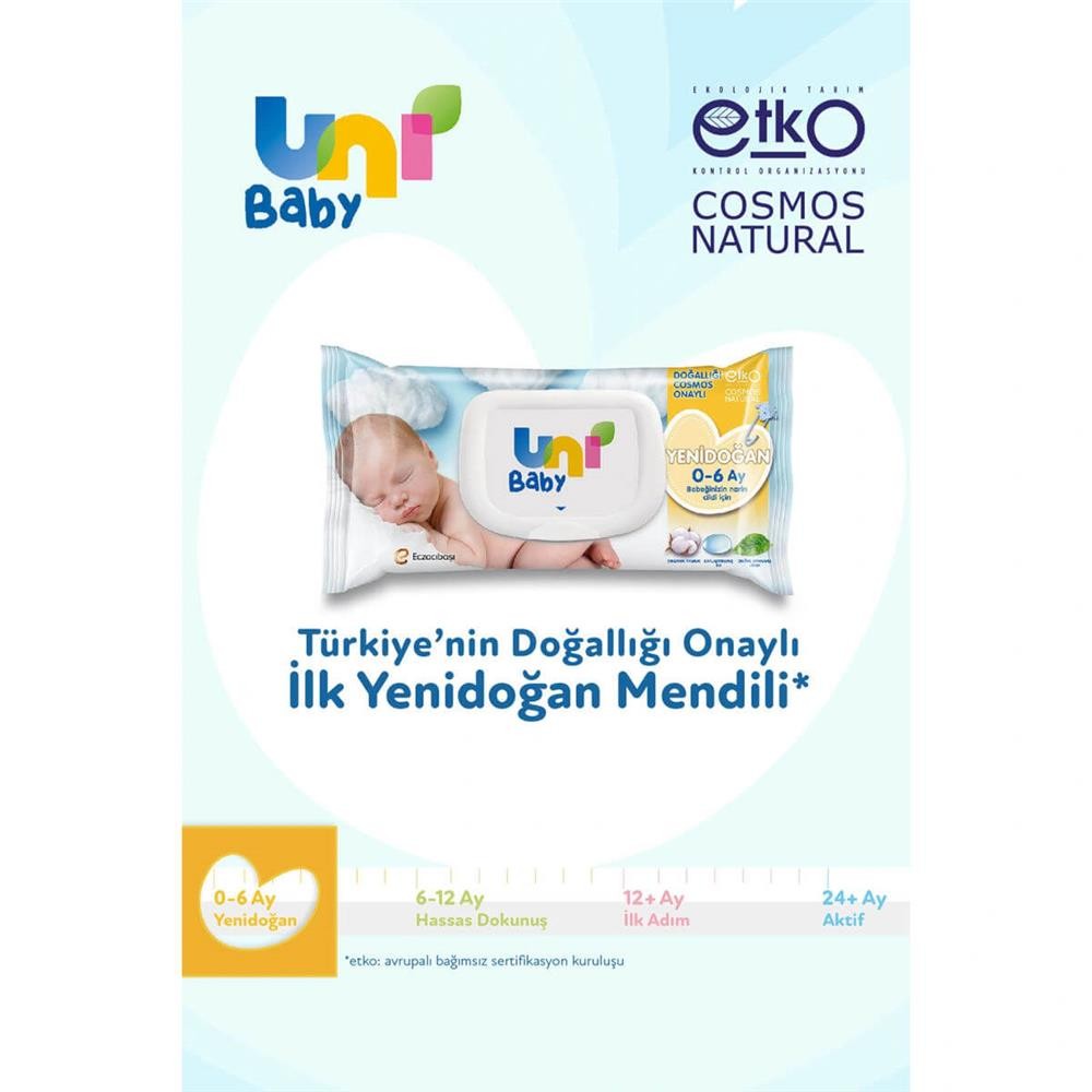 Uni Baby Yenidoğan Islak Pamuk Mendil 12X40Lı Avantaj Paket 0-6 Ay