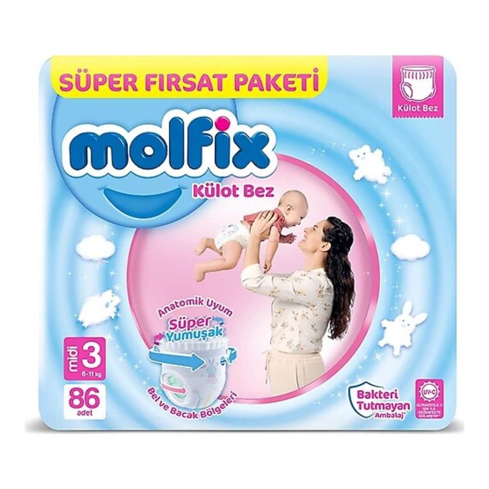 Molfix Külot Bebek Bezi 3 Beden Midi 6-11 Kg 86Lı Süper Fırsat Paketi