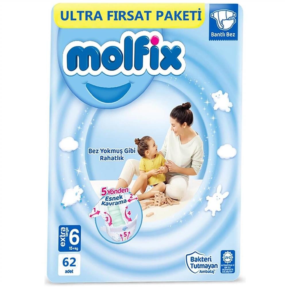 Molfix Bebek Bezi 3D 6 Beden Extra Large 15+ Kg 62Li Ultra Fırsat Paketi