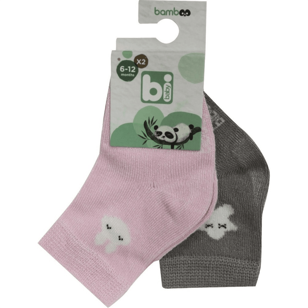 Bibaby Çorap Soket 2Li Desenli Bamboo Pembe - Gri