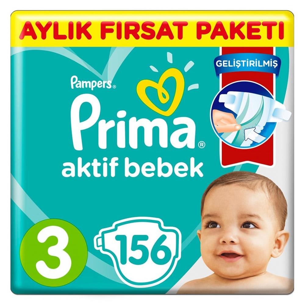 Prima Aktif Bebek Bezi 3 Beden Midi 6-10 Kg 156lı Aylık Fırsat Paketi