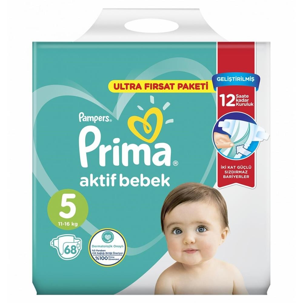 Prima Aktif Bebek Bezi 5 Beden Junior 11-16 Kg 68li Ultra Fırsat Paketi