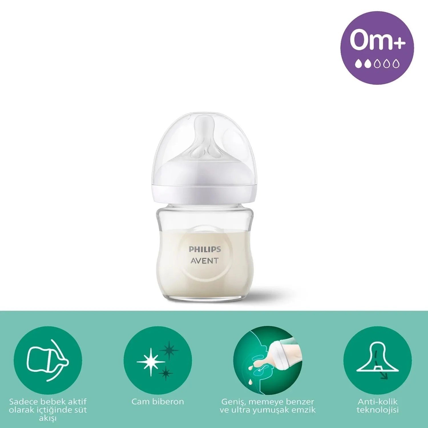 Philips Avent Doğal Tepkili Cam Biberon 120ml 0+ Ay