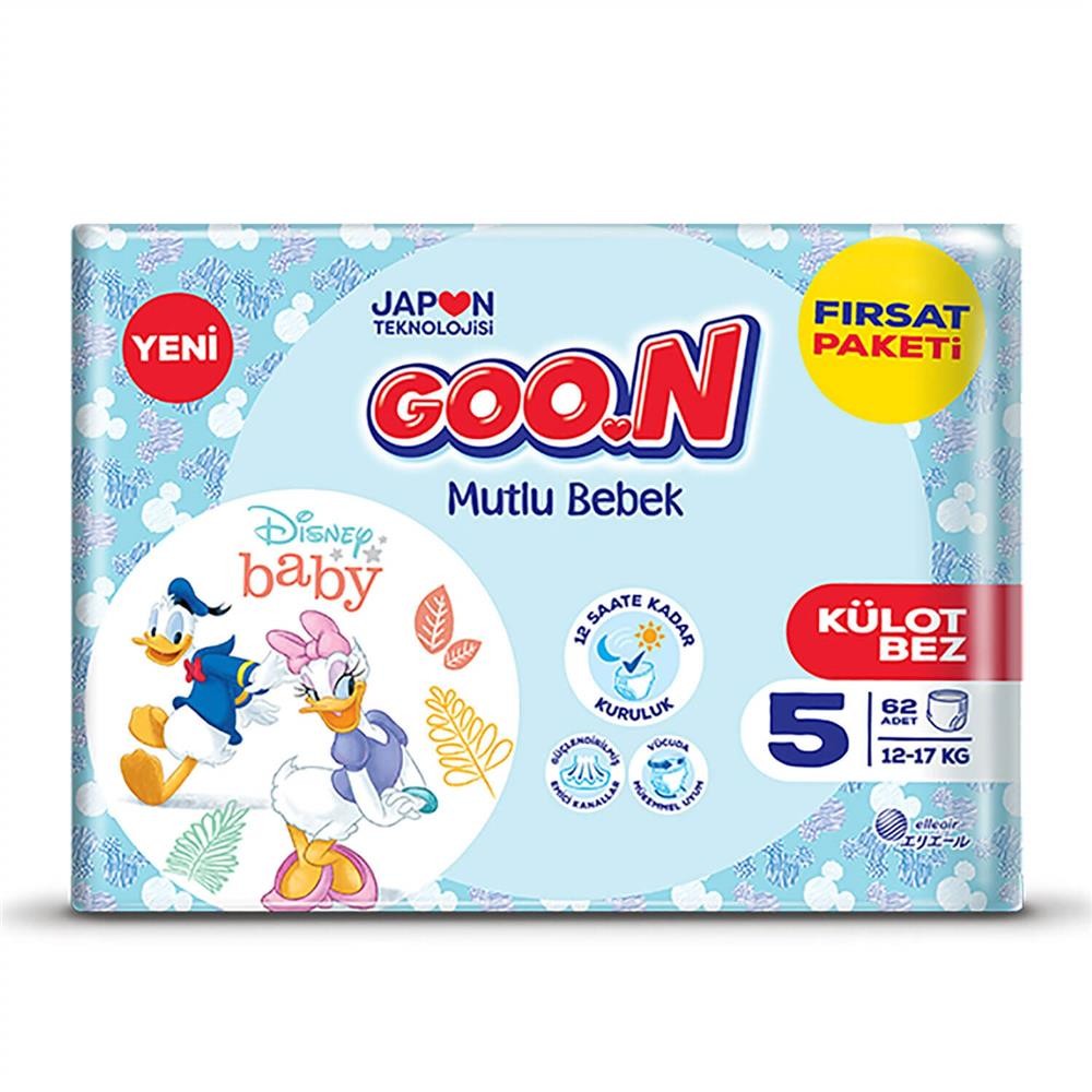 Goon Mutlu Bebek Külot Bebek Bezi 5 Beden 12-17 Kg 62Li Aylık Fırsat Paket