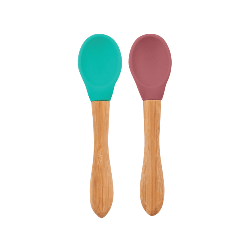 Oioi Silikon Mama Kaşığı 2li Bambu Saplı Aqua Green/velvet Rose Aqua Green - Velvet Rose