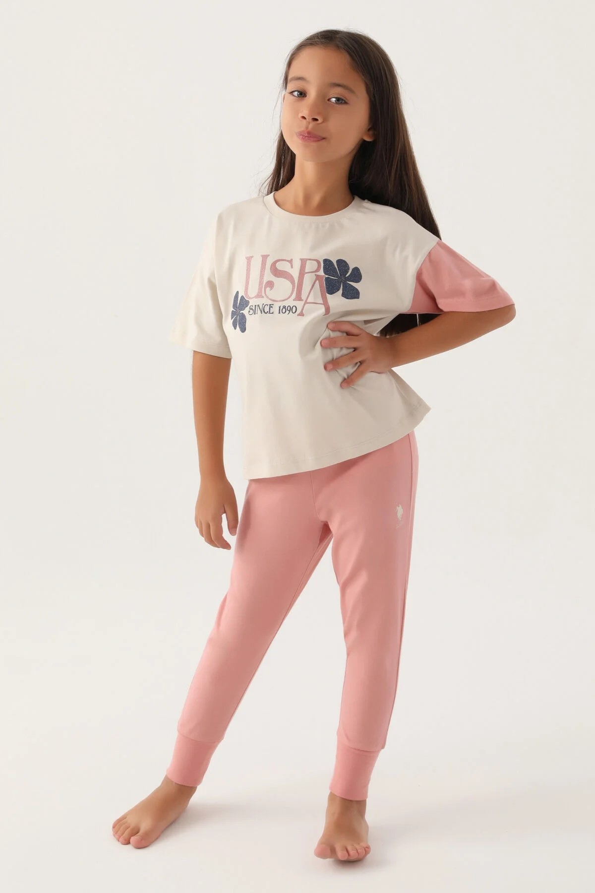 U.S Polo Lisanslı Rose Bej Kız Çocuk Pijama Takımı