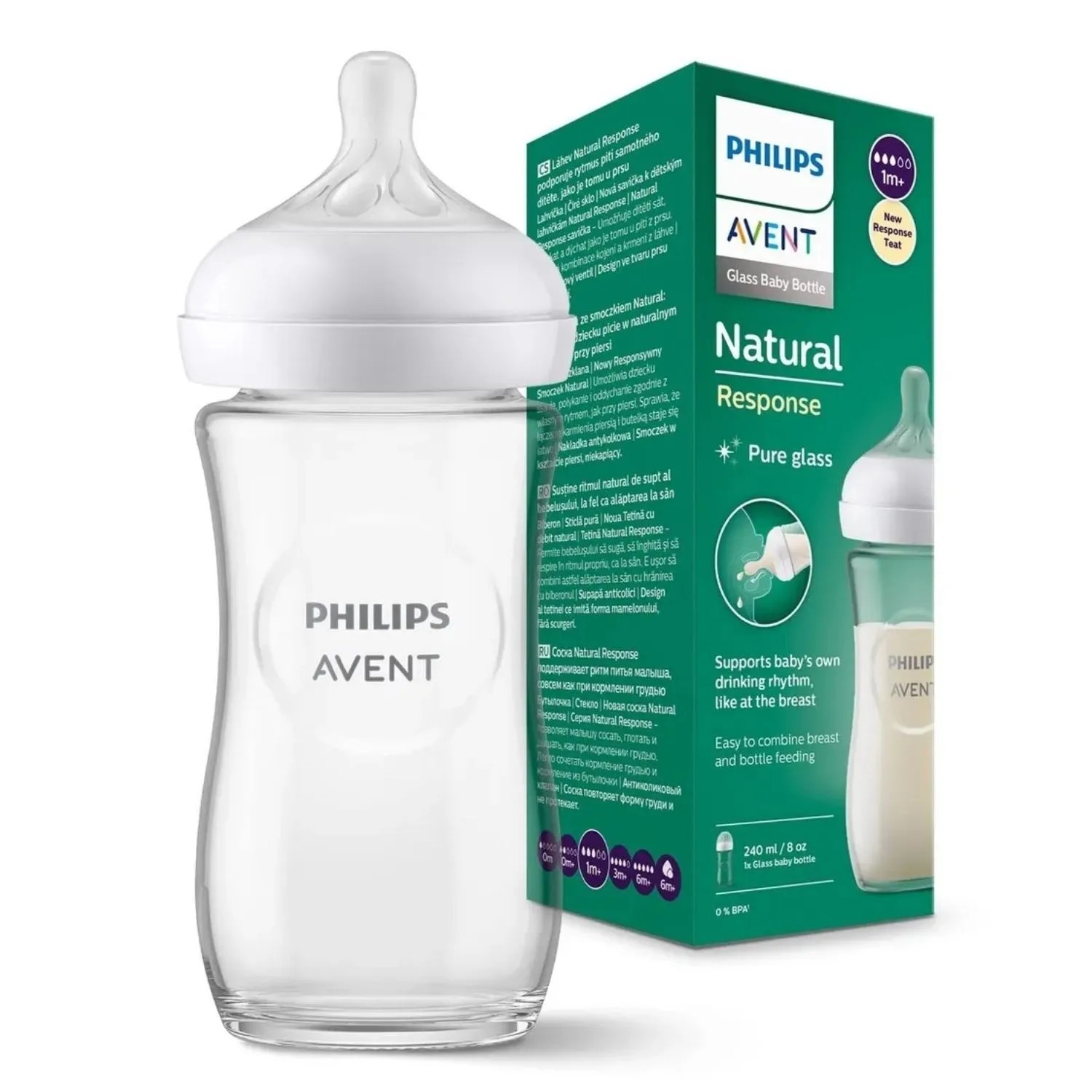 Philips Avent Doğal Tepkili Cam Biberon 240ml 1+ Ay