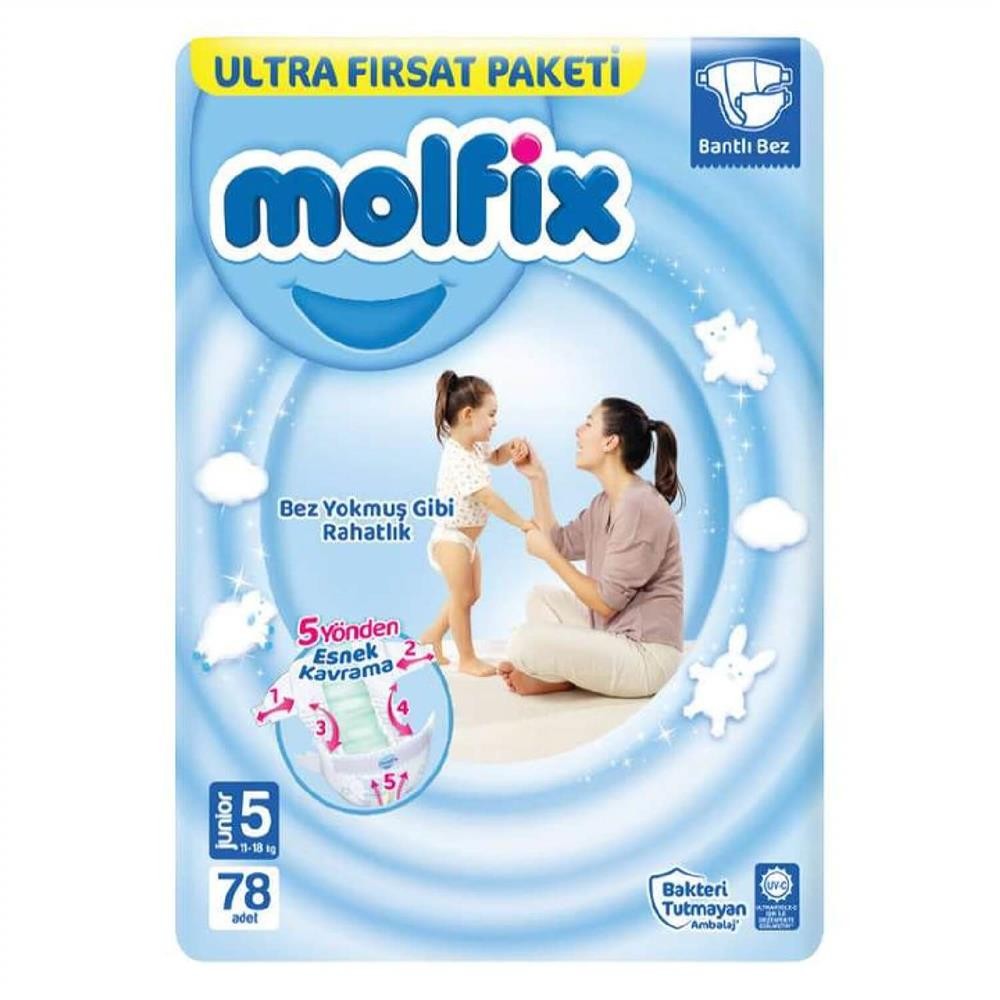 Molfix Bebek Bezi 3D 5 Beden Junior 11-18 Kg 78Li Ultra Fırsat Paketi