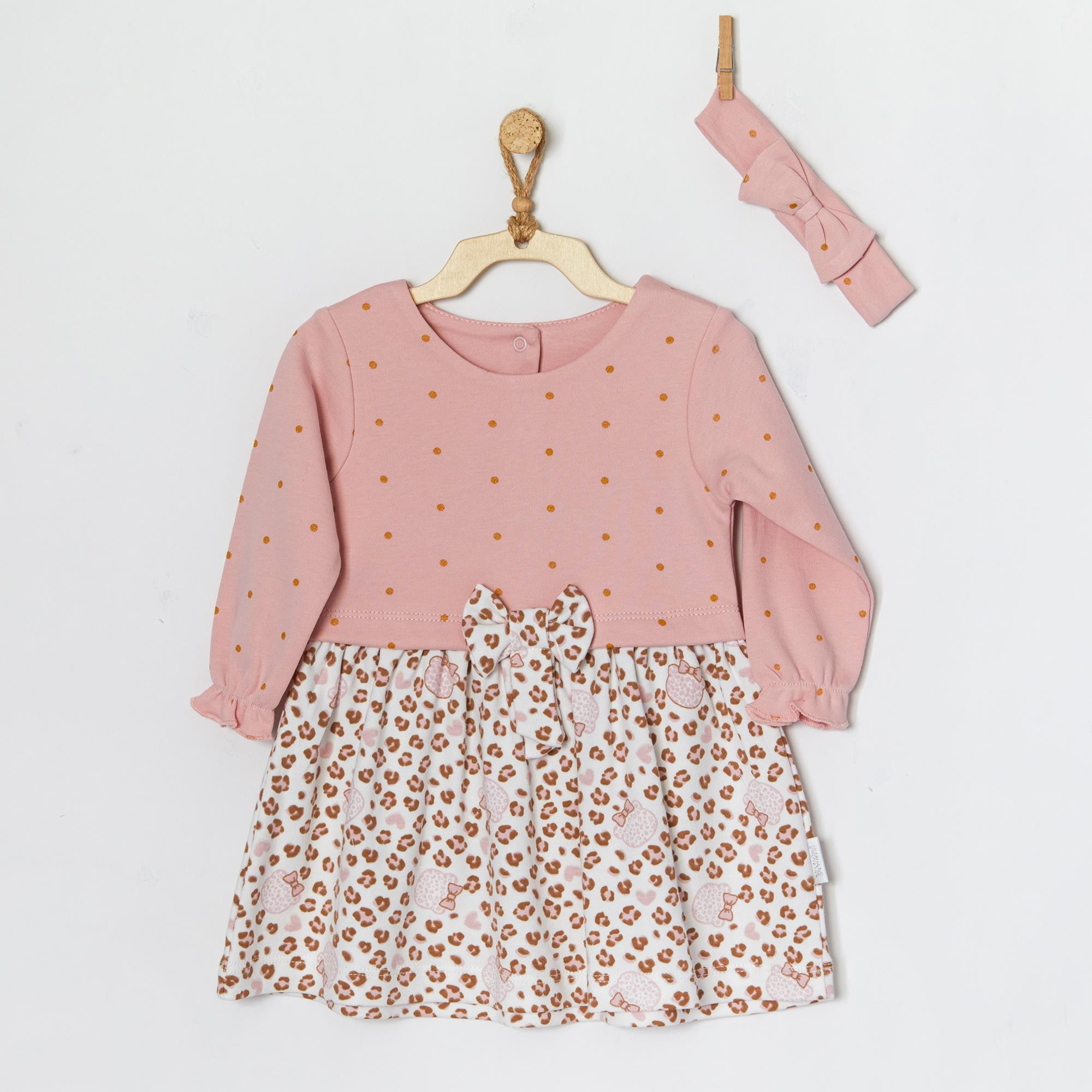 Andywawa AC22057RP Cute Leopard Bebek Elbise Takım Pink