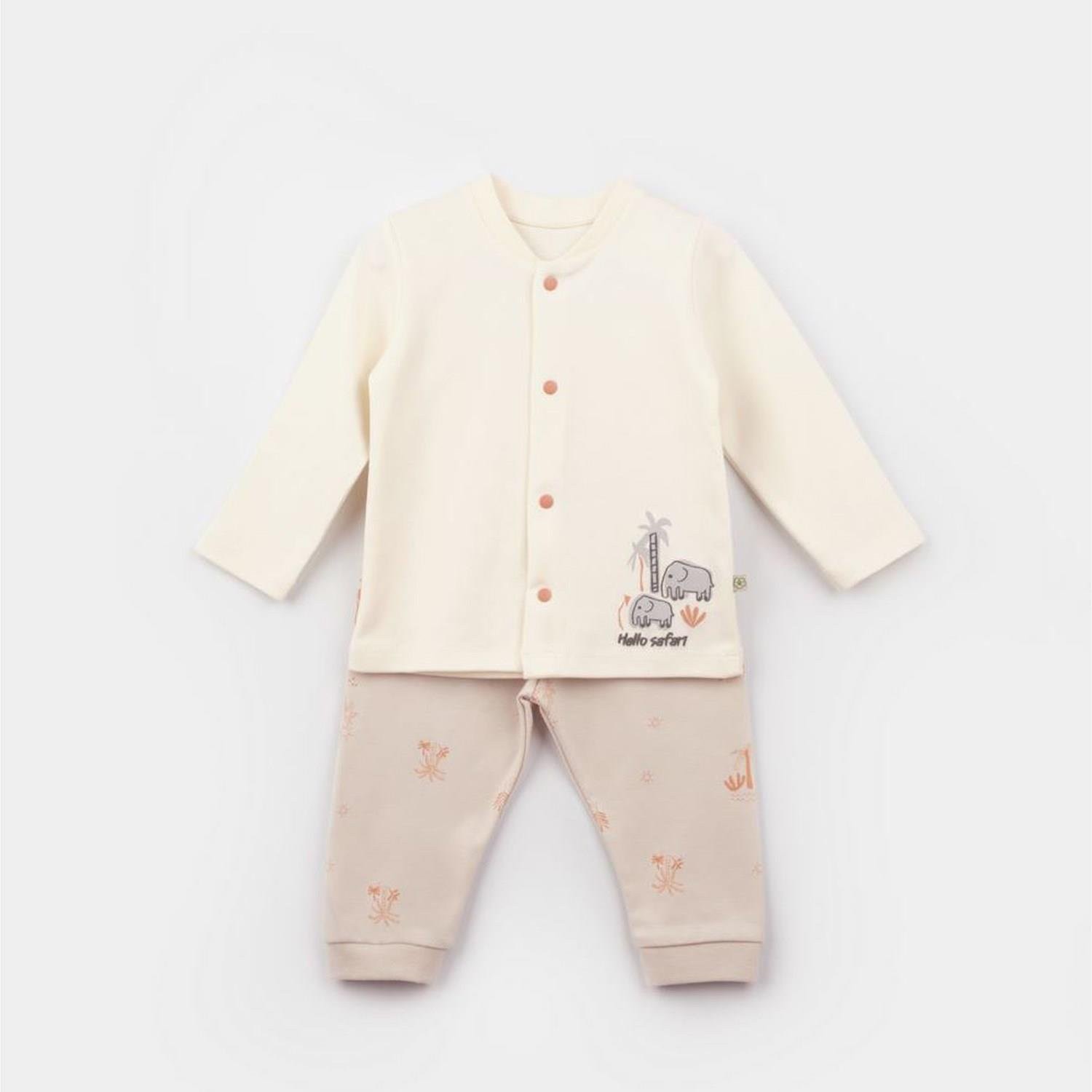 Bibaby Organik Pijama Takımı Hello Safari Ekru - Kiremit