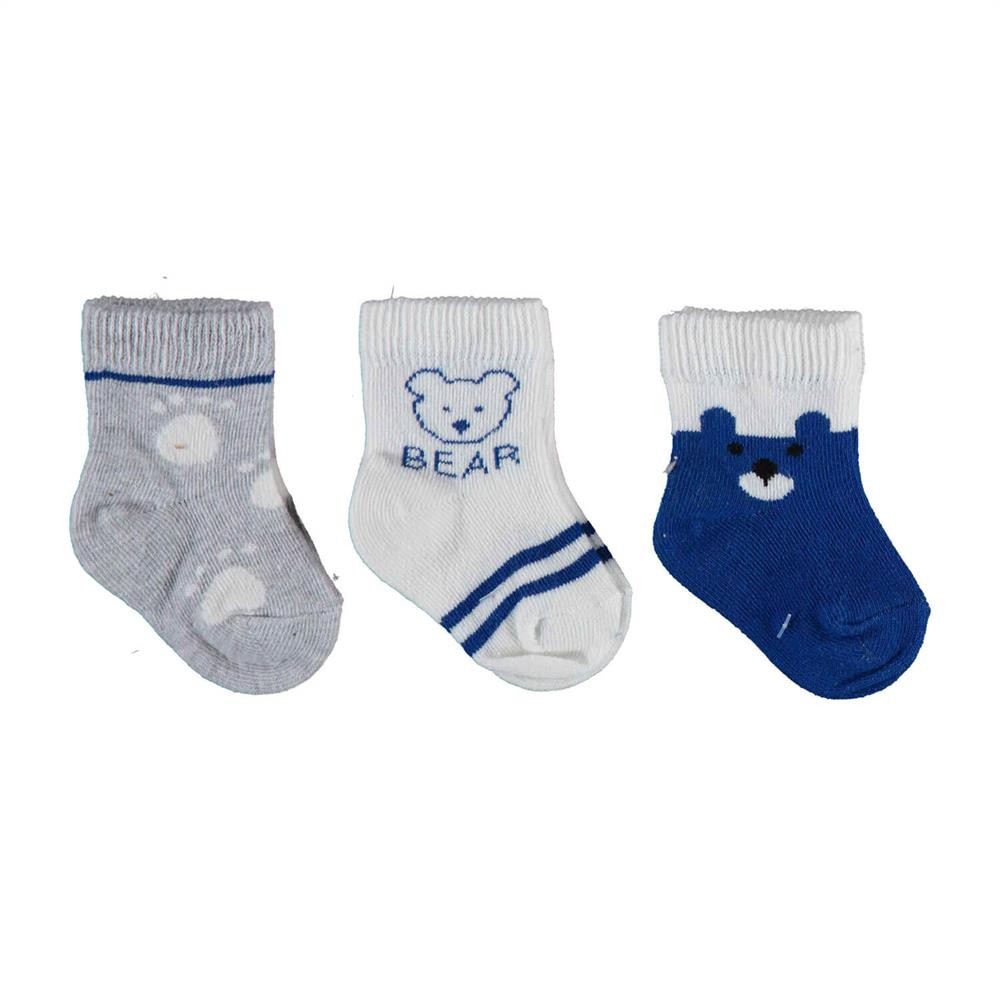 Bibaby Organik Çorap Soket 3Lü Bear Saks