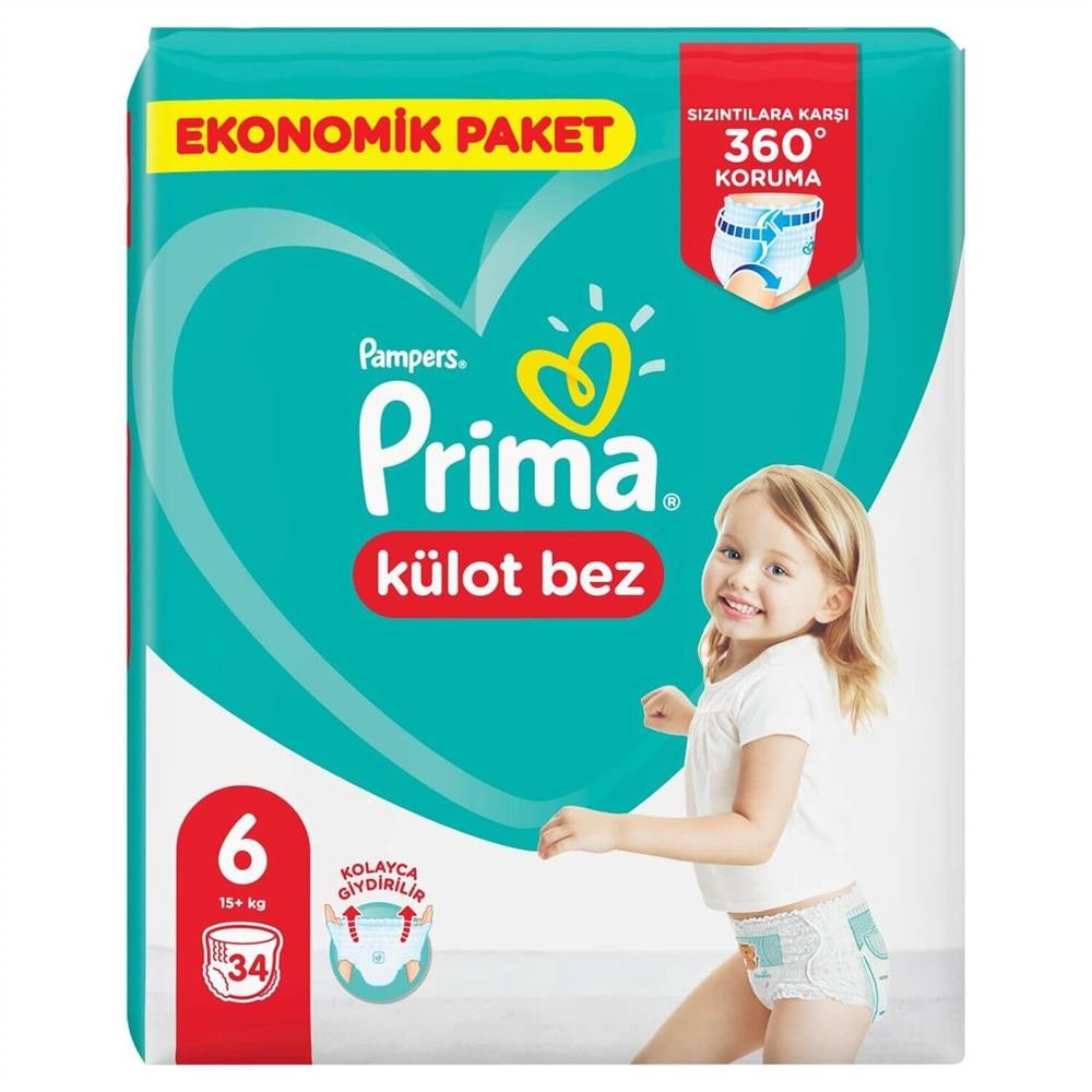 Prima Pants Külot Bebek Bezi 6 Beden Extra Large 15+ Kg 34Li Jumbo Paket