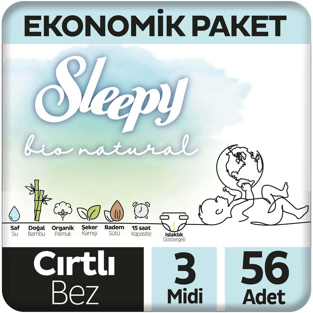 Sleepy Bebek Bezi Bio Natural 3 Numara Midi 56lı Jumbo Paket