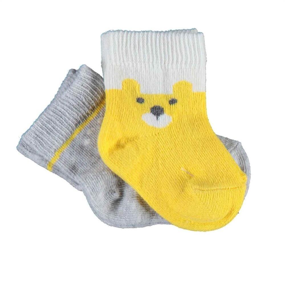 Bibaby Organik Çorap Soket 2Li Happy Bear Sarı