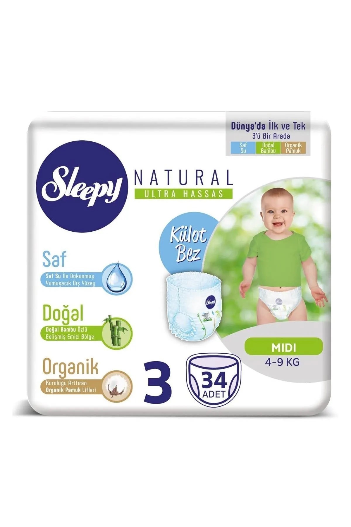 Sleepy Natural Külot Bebek Bezi 3 Beden Midi 34Lü