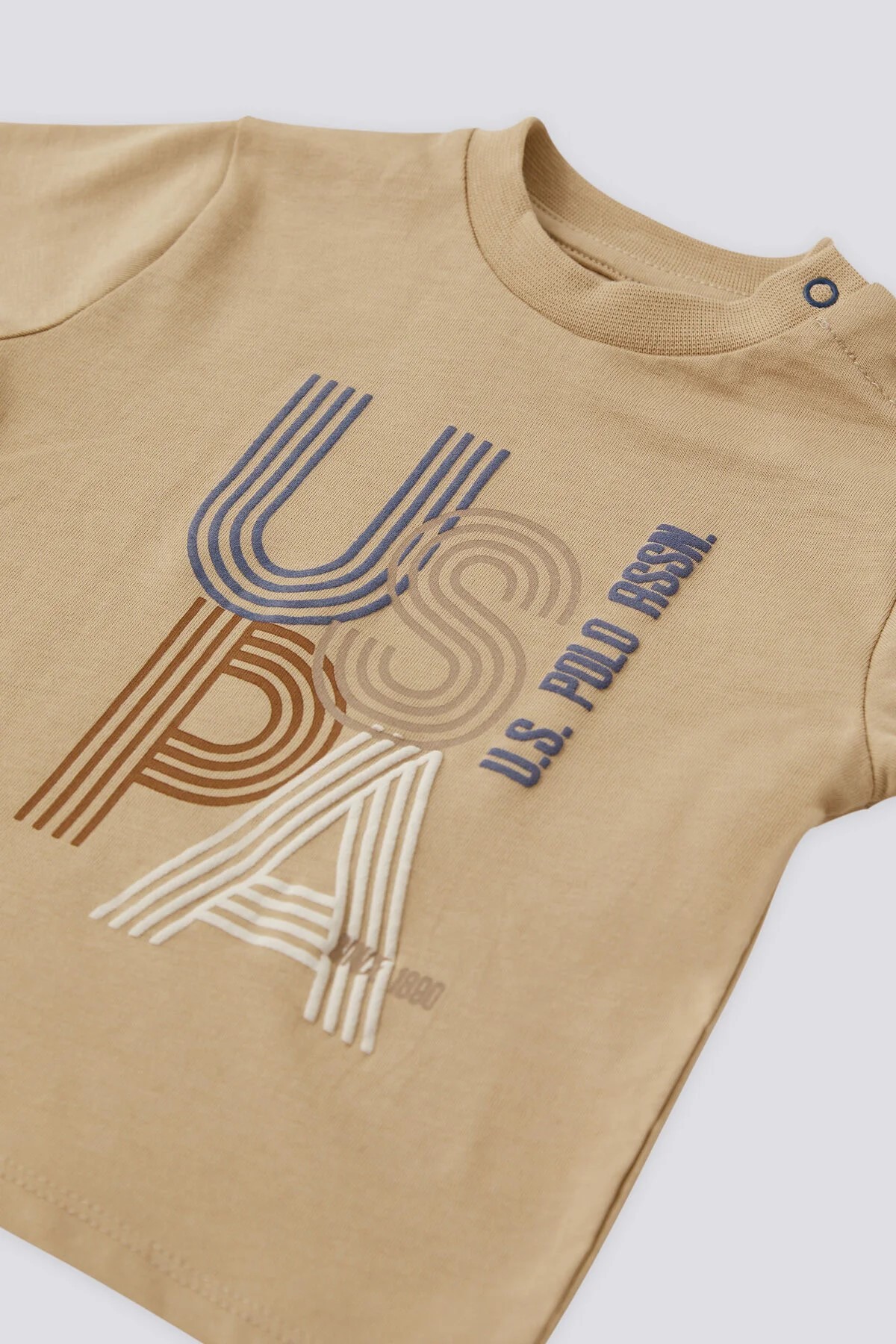 U.S Polo Patterned Text Bej Erkek Bebek 2li Takım