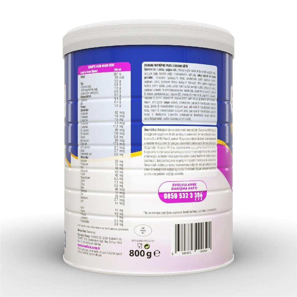 Evolvia Nutripro Plus 3 Devam Sütü Maması 800 Gr