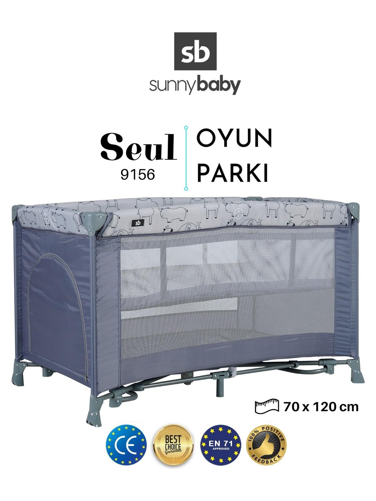 Sunny Baby Seul Ara Katlı Sallanma Aparatlı Oyun Parkı Park Yatak 70X120 Cm Gri