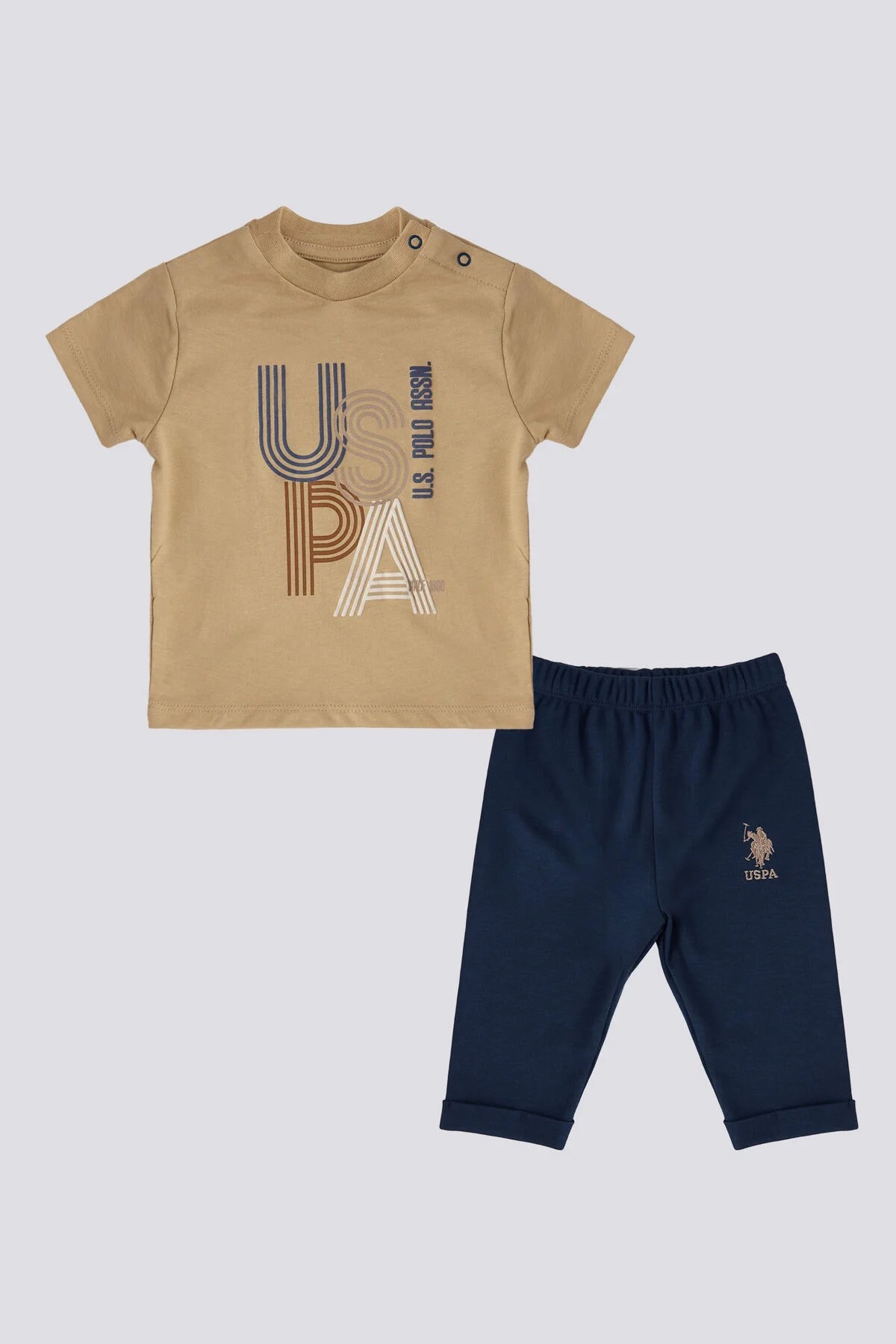 U.S Polo Patterned Text Bej Erkek Bebek 2li Takım