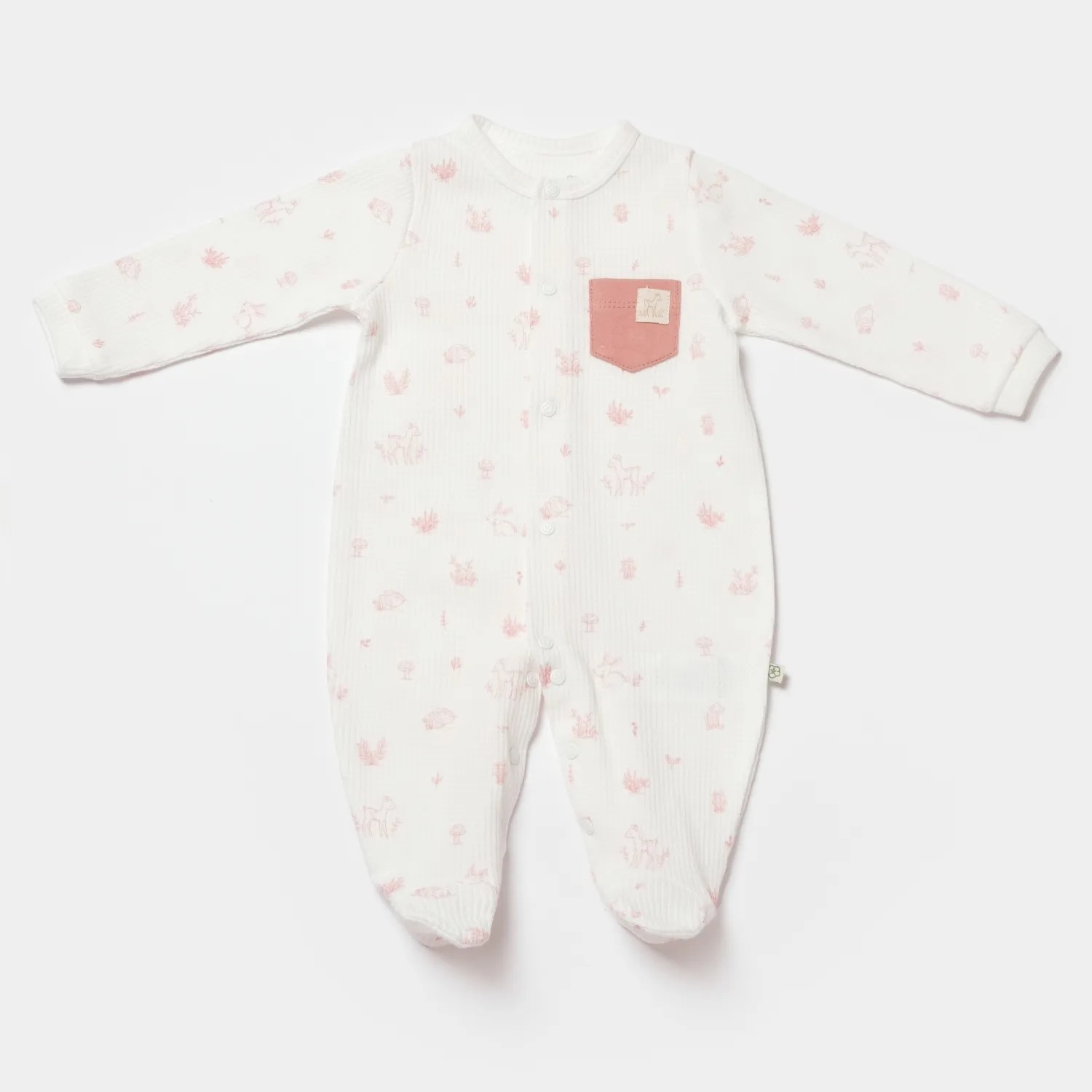 Bibaby Organik Salopet Waffle Deer And Bird Ekru - Rose