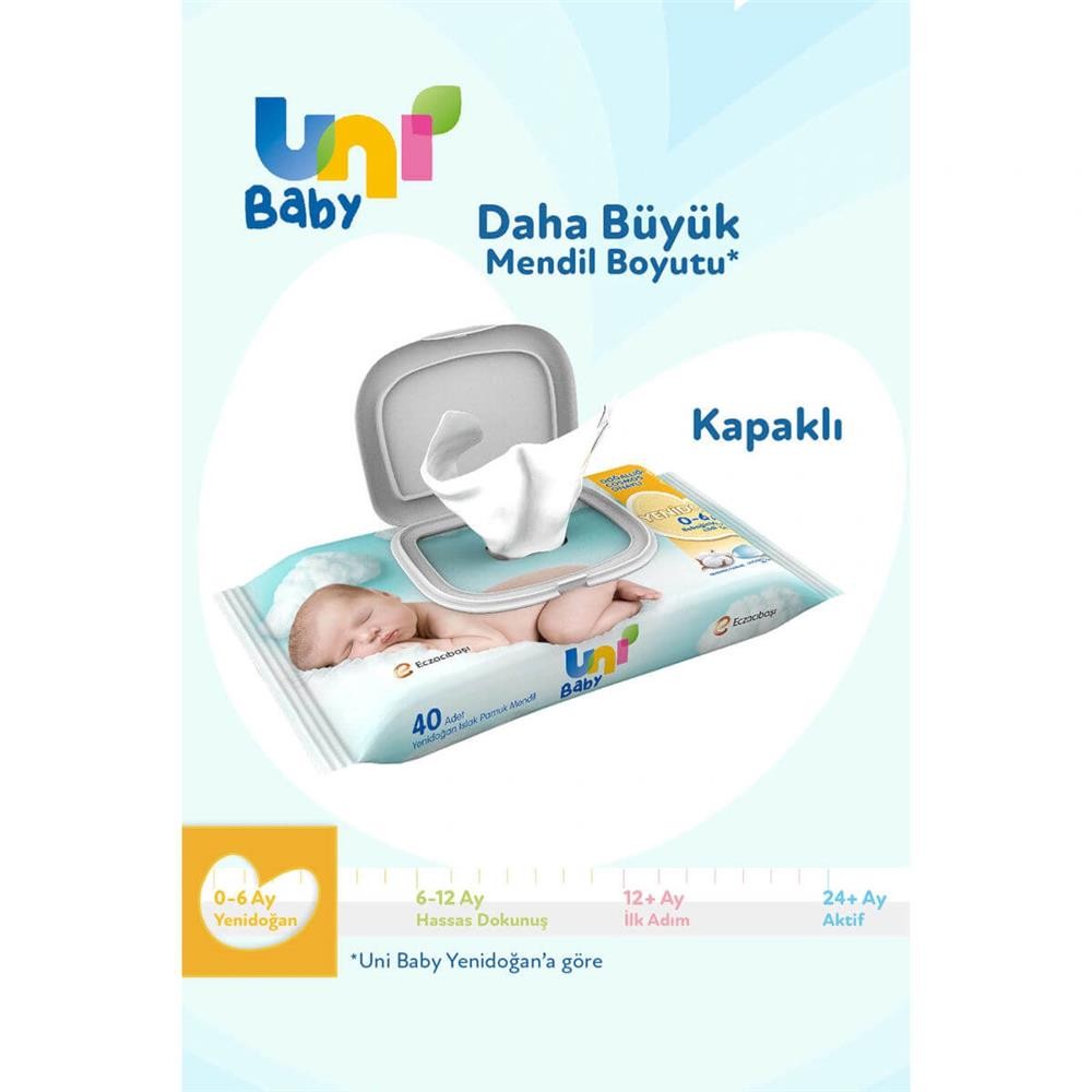Uni Baby Yenidoğan Islak Pamuk Mendil 12X40Lı Avantaj Paket 0-6 Ay