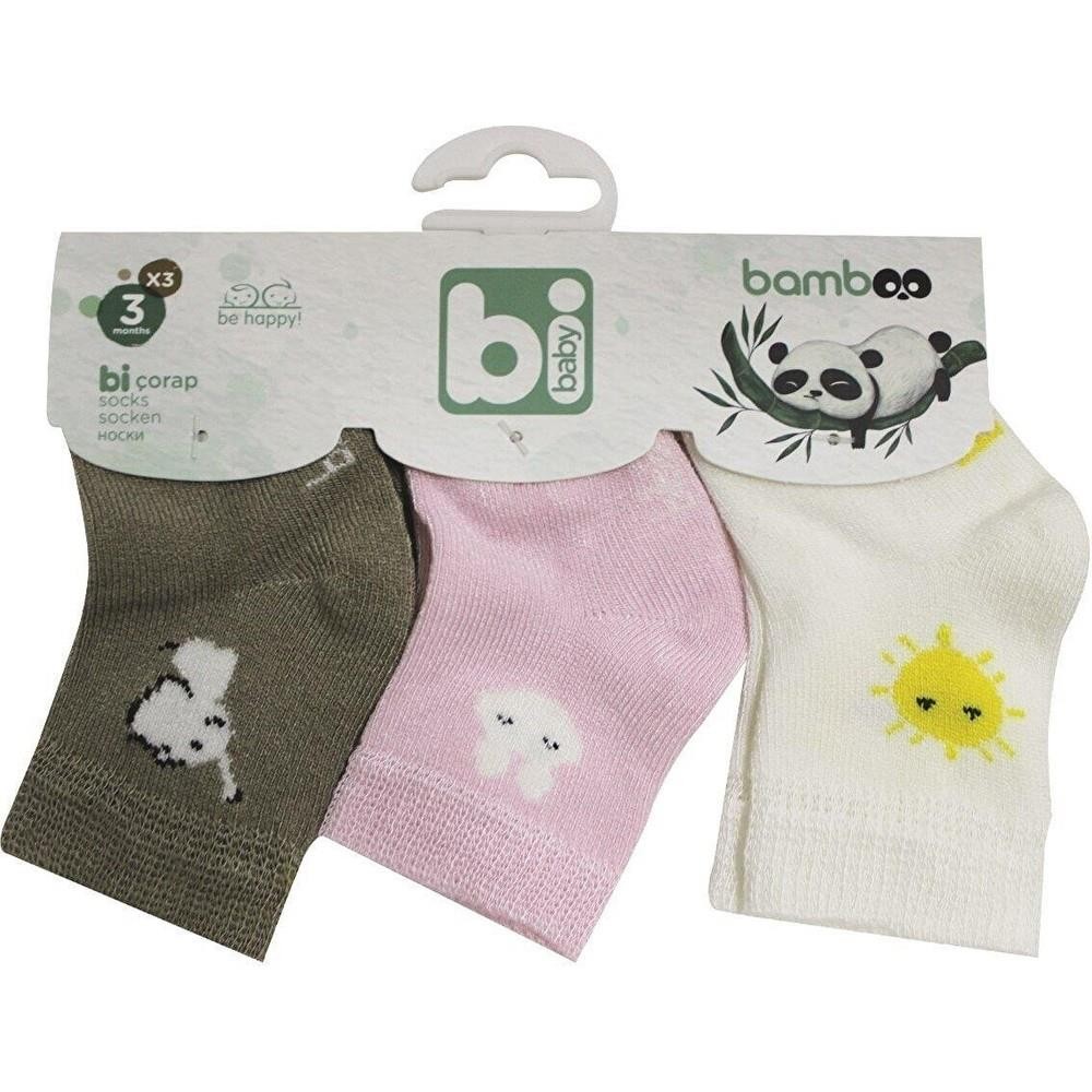 Bibaby Çorap Soket 3Lü Deesenli Bamboo Kız