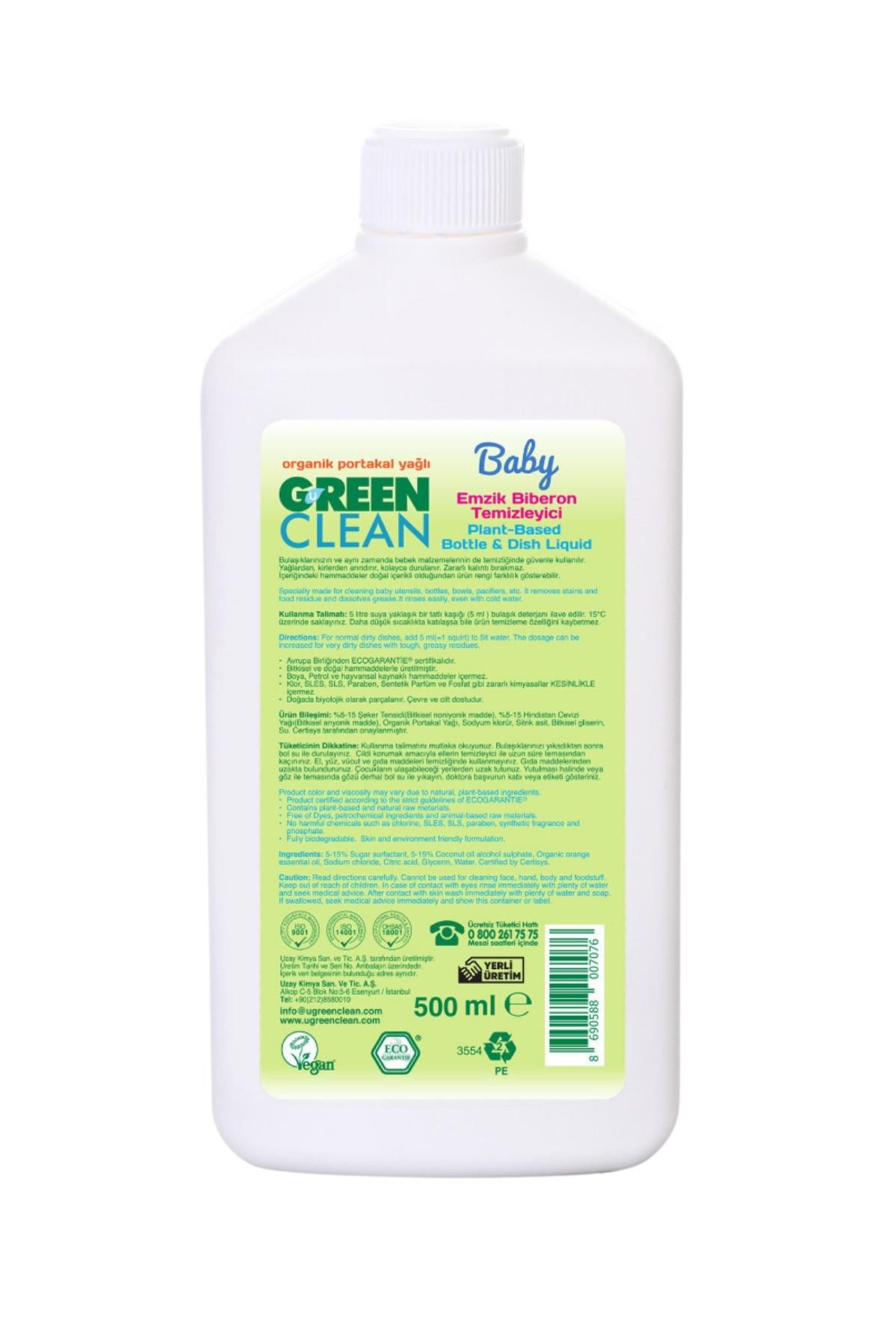 U Green Clean Baby Emzik, Biberon Ve Oyuncak Temizleyici 500 Ml