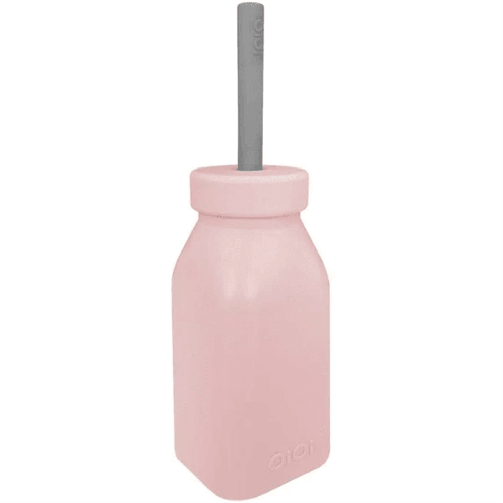 Oioi Silikon Şişe + Pipet 6+ Ay Pinky Pink - Powder Grey