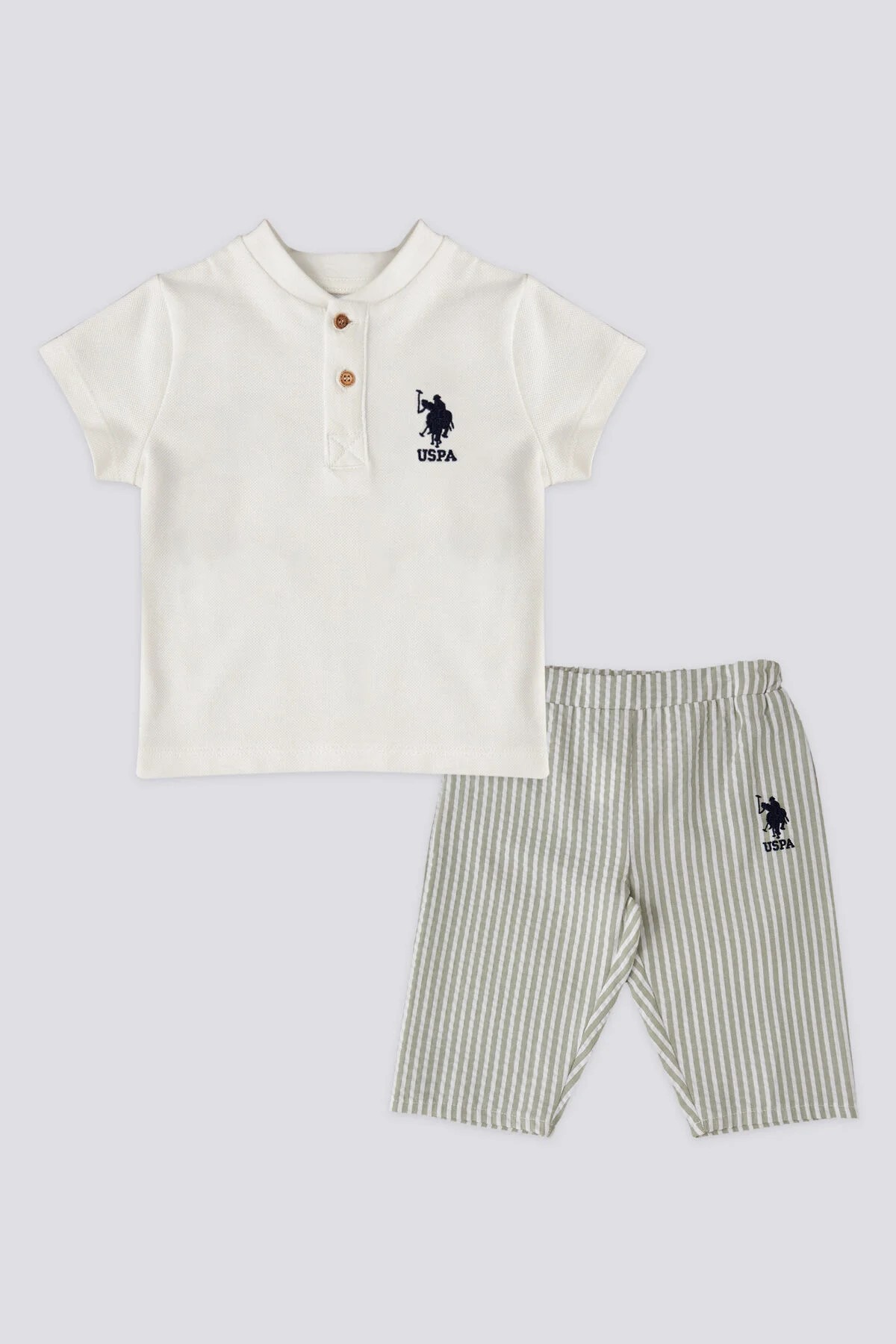 U.S Polo Striped Pants Krem Erkek Bebek 2li Takım