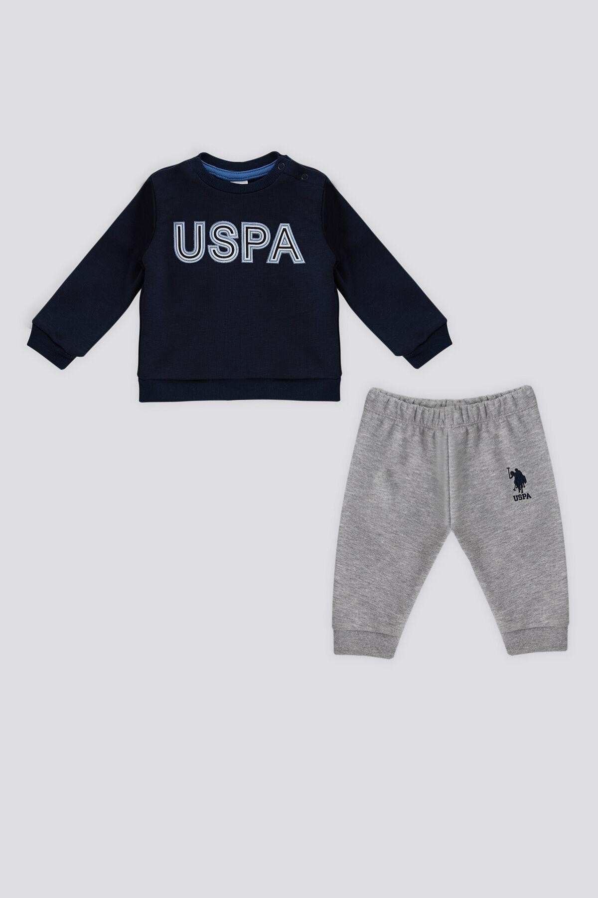 U.S Polo Lacivert Uspa Baskı Çıtçıtlı Erkek Bebek 2 Li Takım