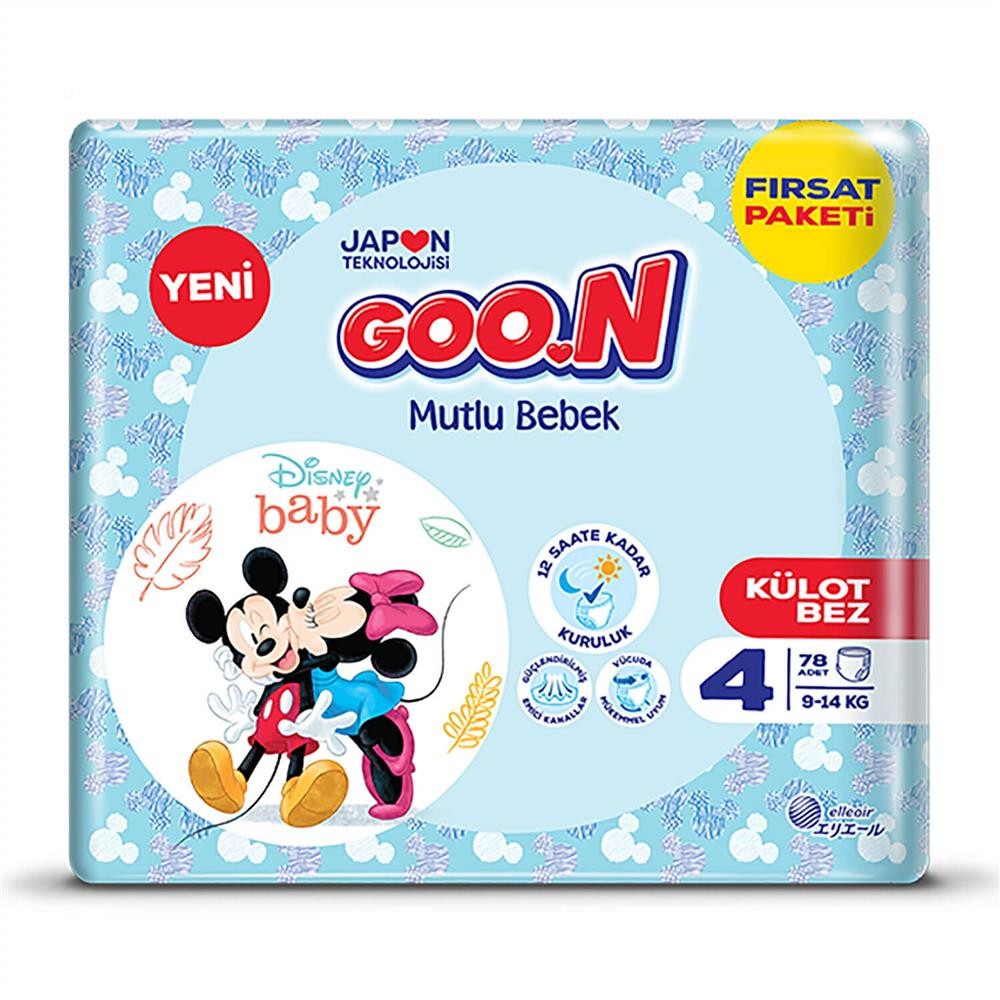 Goon Mutlu Bebek Külot Bebek Bezi 4 Beden 9-14 Kg 78Li Aylık Fırsat Paket