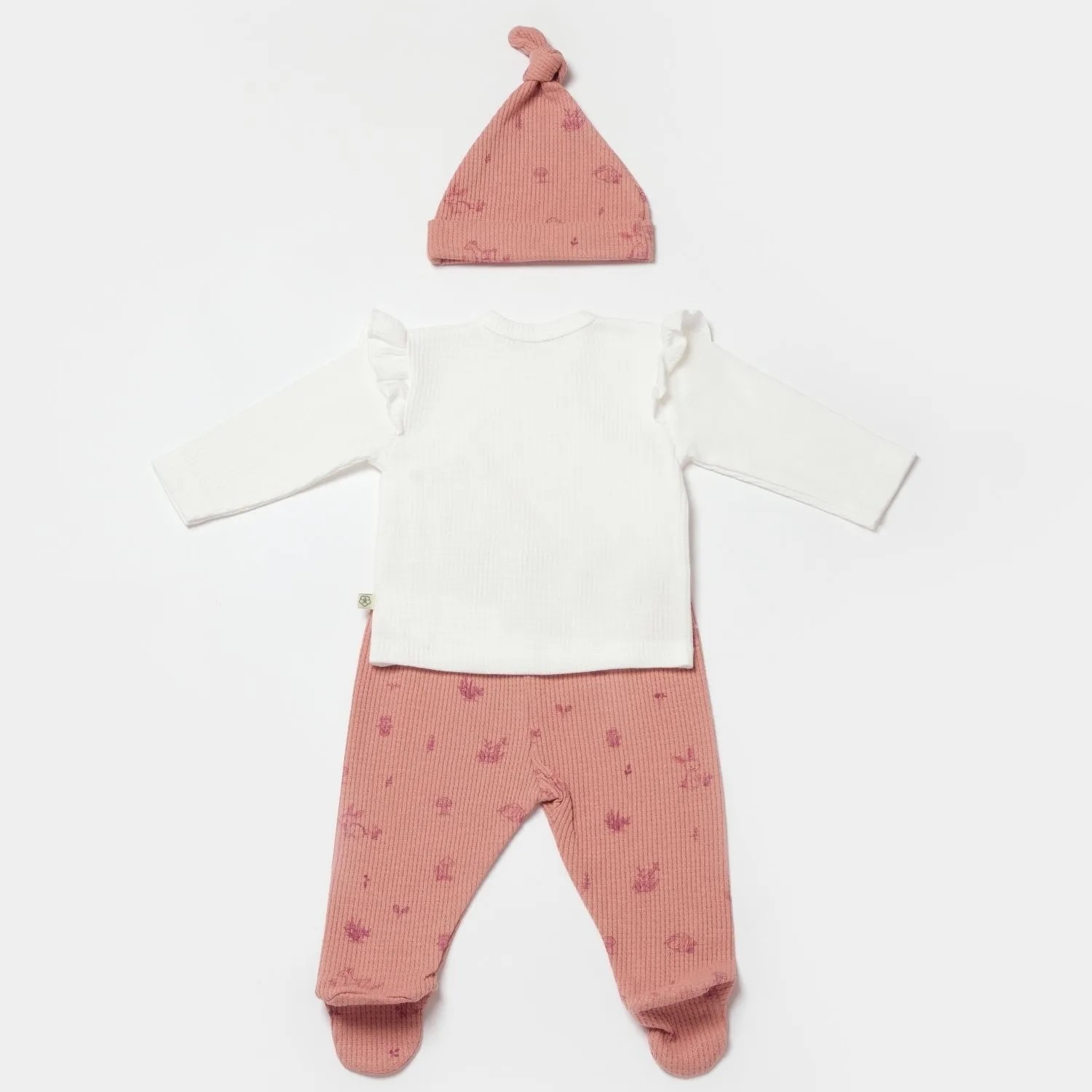 Bibaby Organik Zıbın Takımı 3lü Waffle Deer And Bird Ekru - Rose