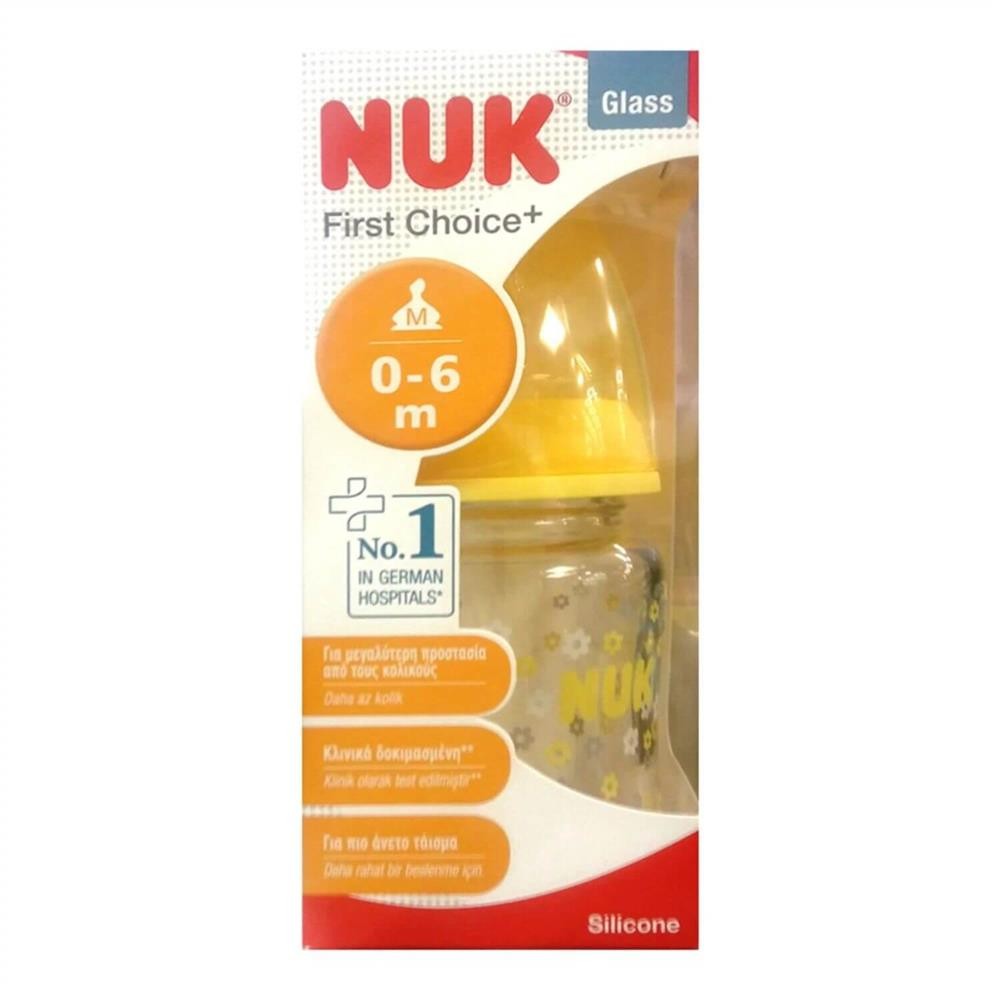 Nuk Fc Plus Silikon Emzikli Cam Biberon 120 Ml Sarı