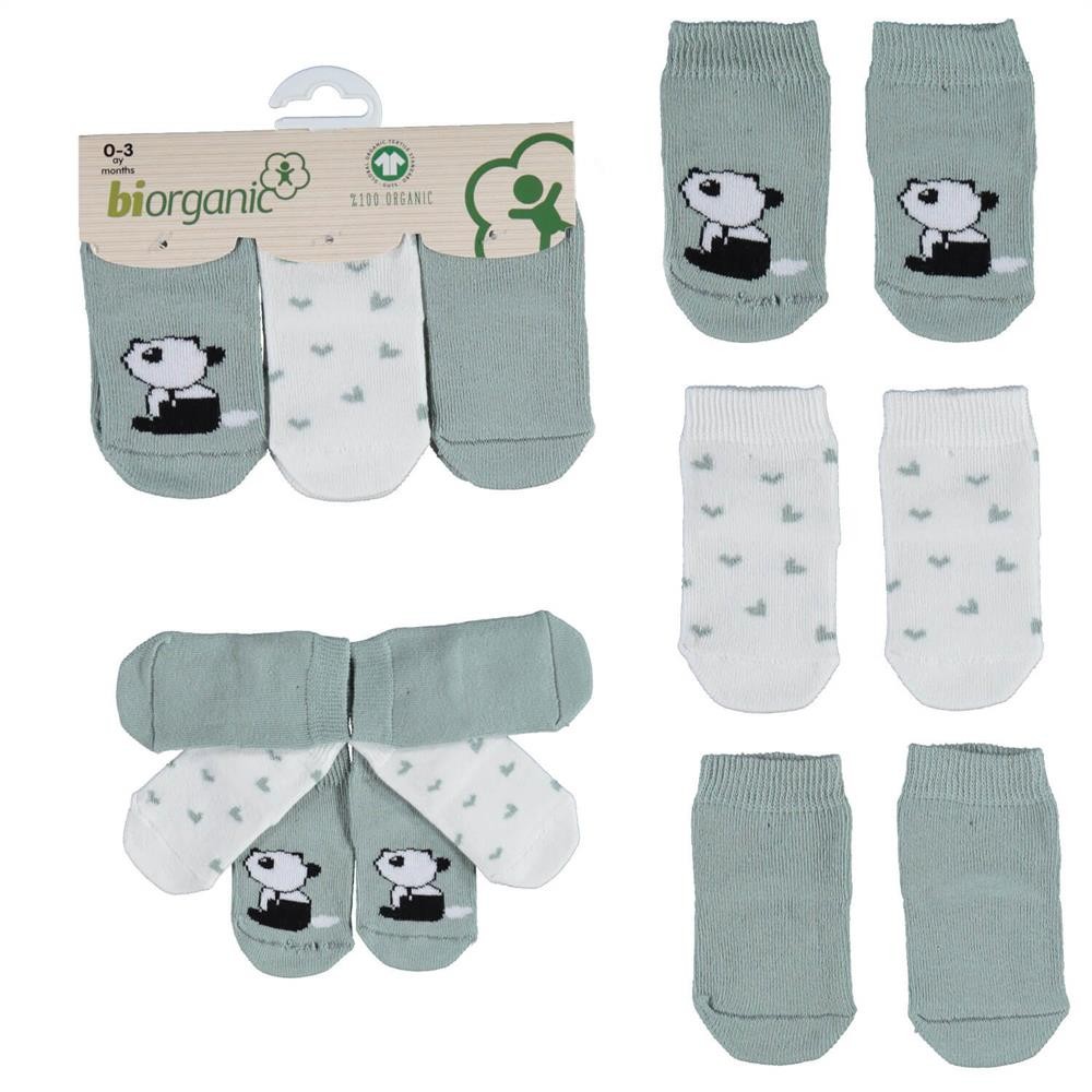 Bibaby Organik Çorap Soket 3Lü Elegant Panda Yeşil