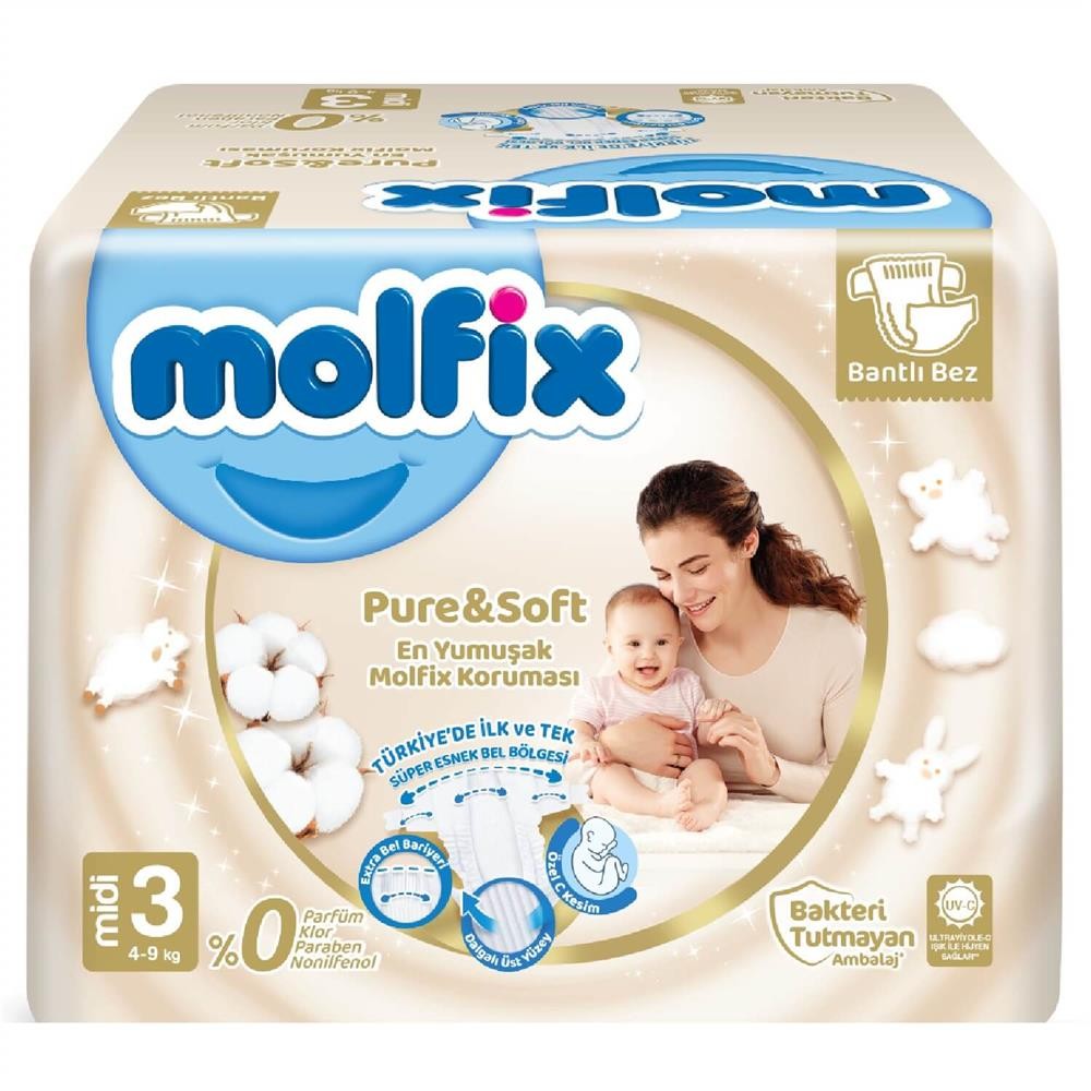 Molfix Pure&soft Bebek Bezi 3 Beden Midi 4-9 Kg 64Lü Süper Fırsat Paketi